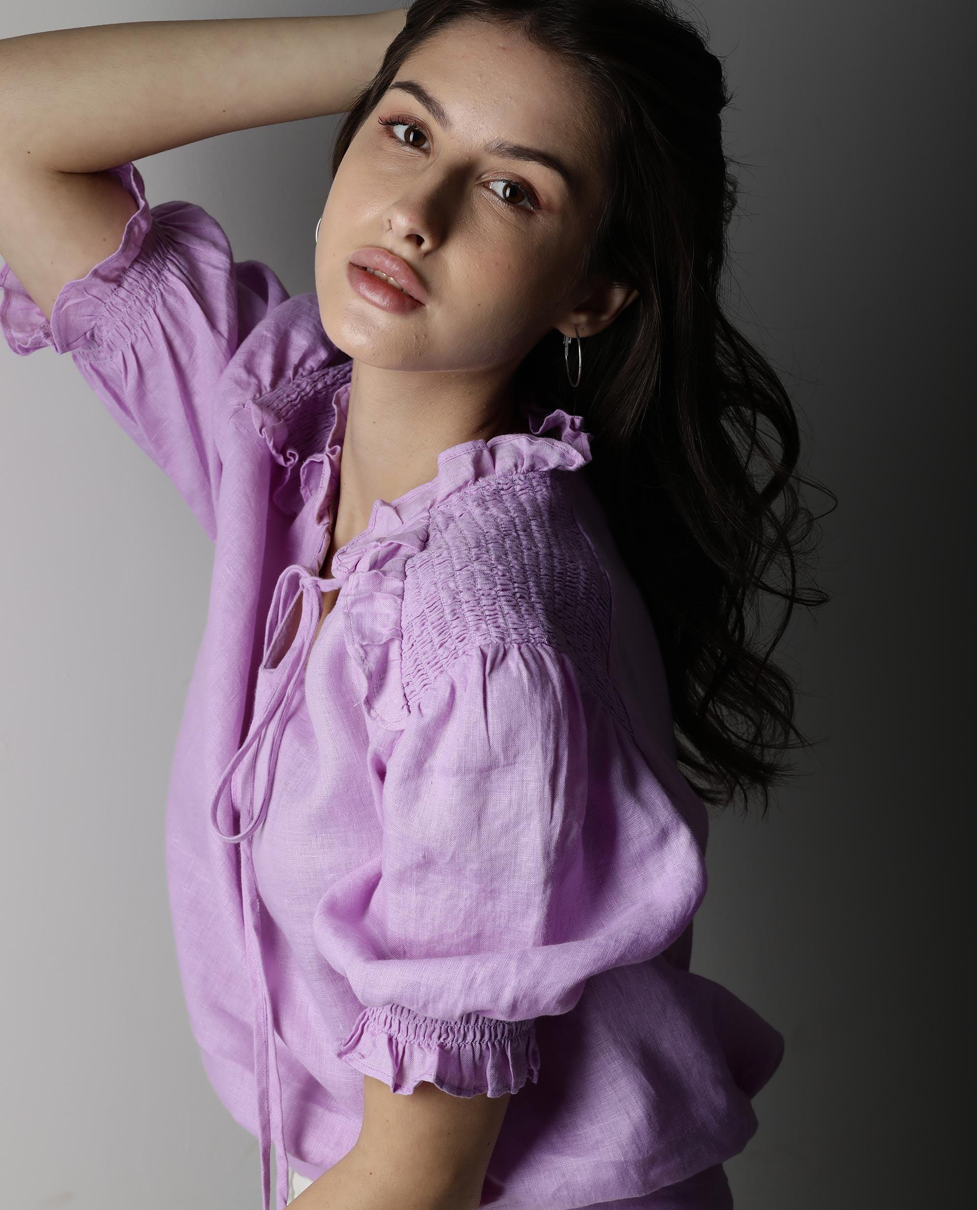 Rareism Women Salsa Purple Top Short Sleeves Solid - Image 8
