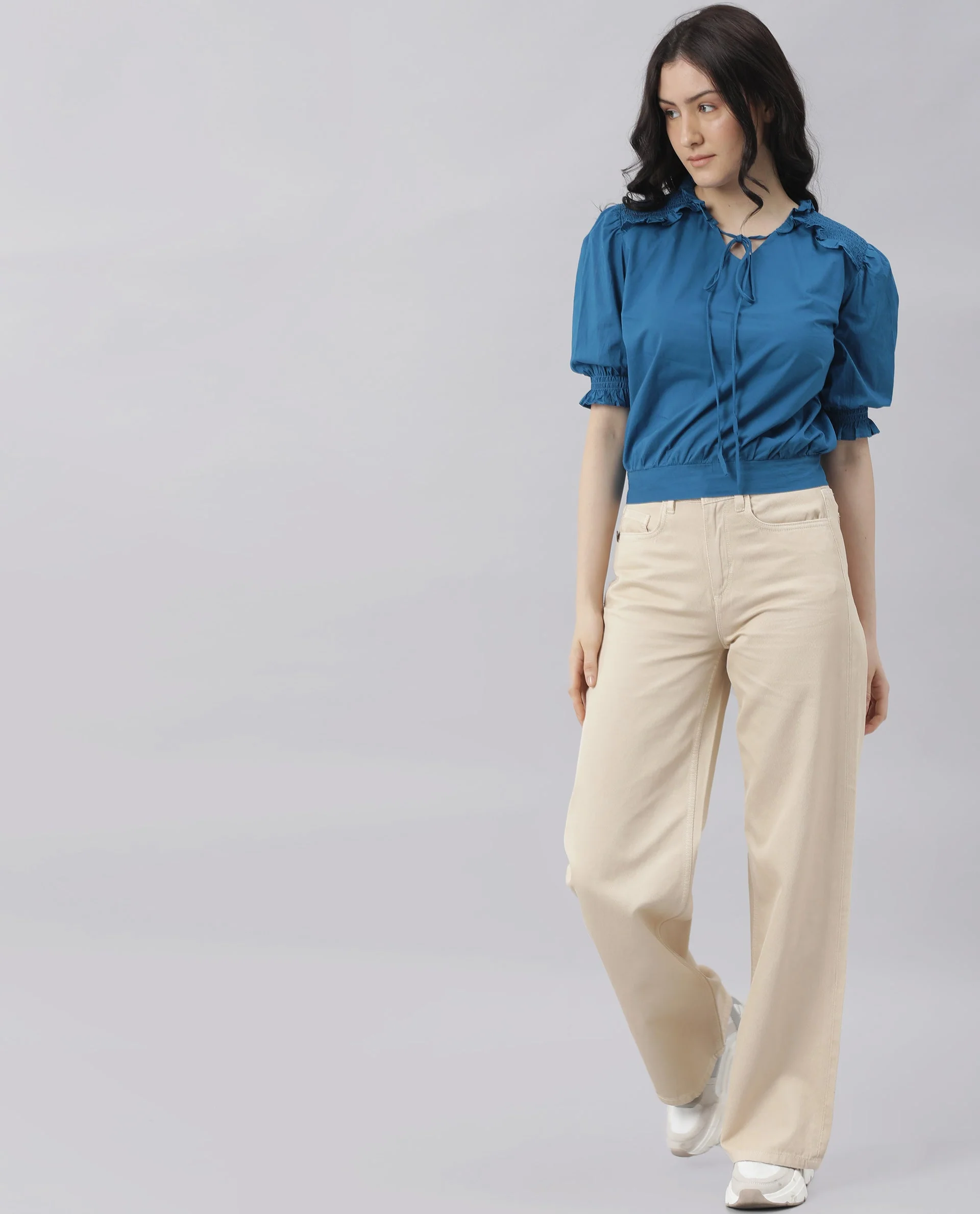 Rareism Women Salsa Blue Top Short Sleeves Solid - Image 3