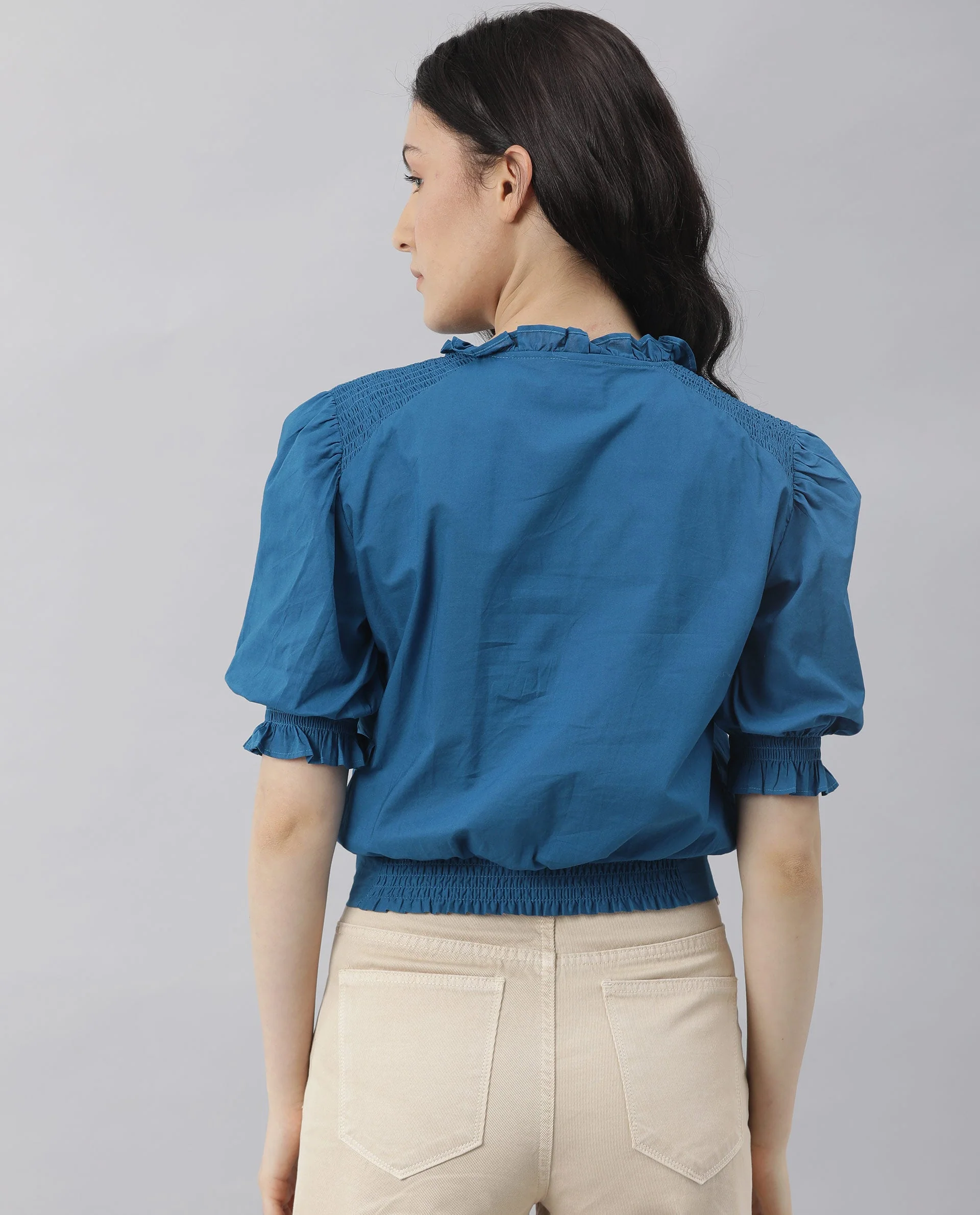 Rareism Women Salsa Blue Top Short Sleeves Solid - Image 7