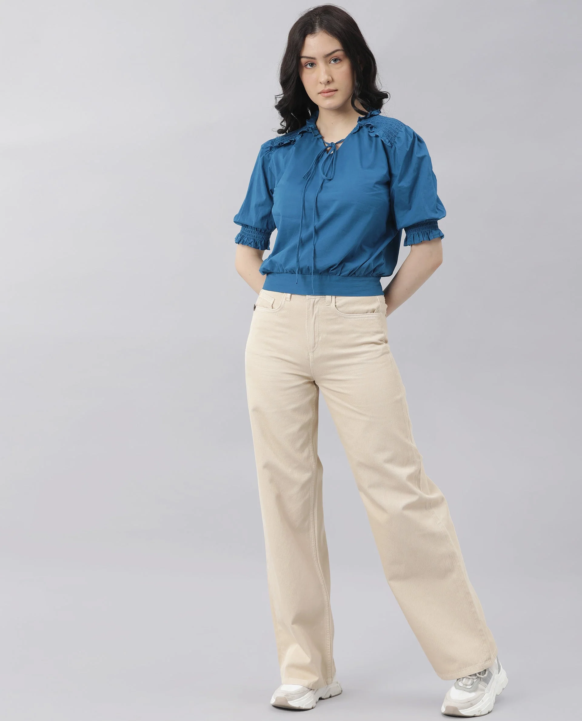 Rareism Women Salsa Blue Top Short Sleeves Solid - Image 8