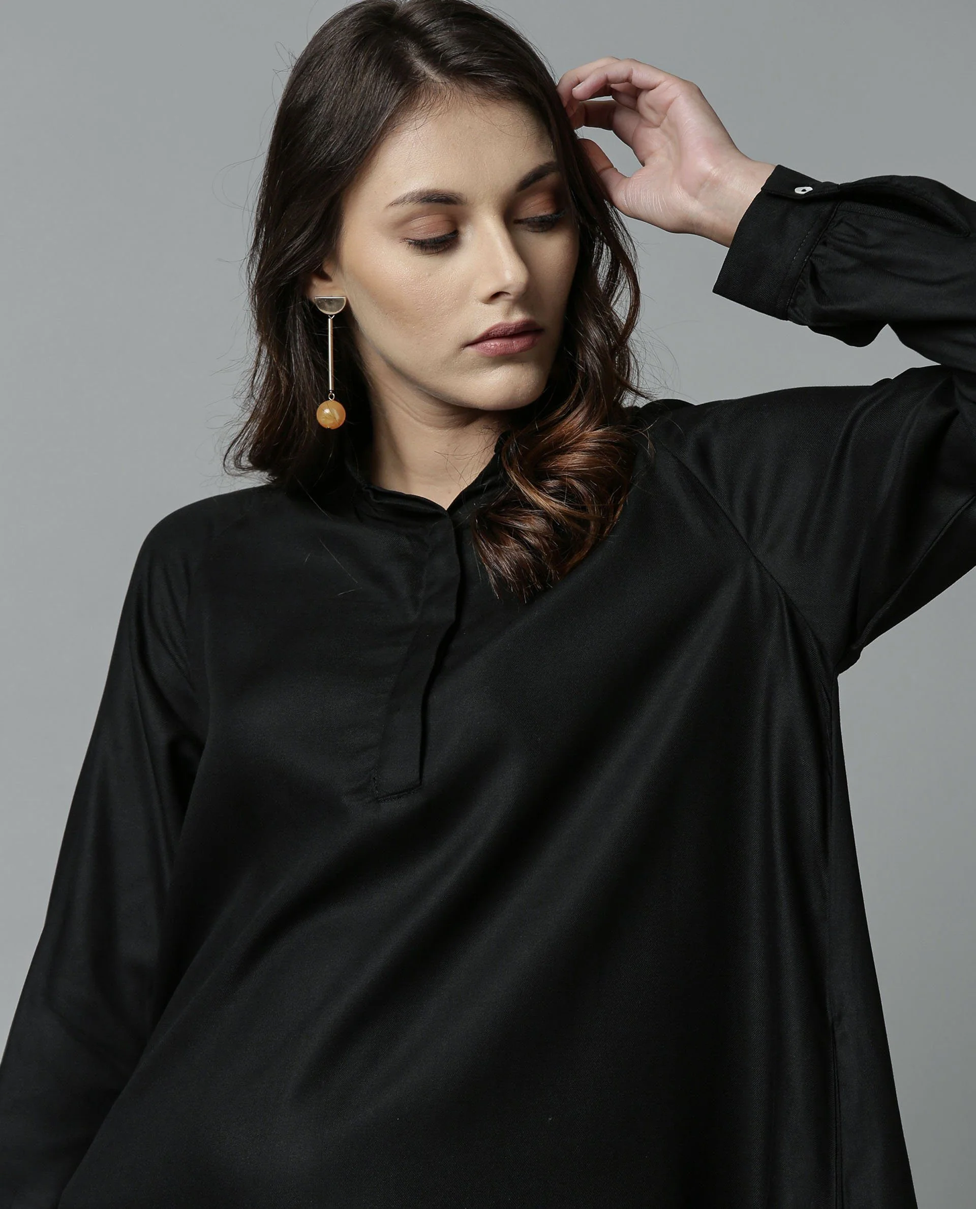 Rareism Women Salt Black Dress Full Sleeves Solid - Image 2