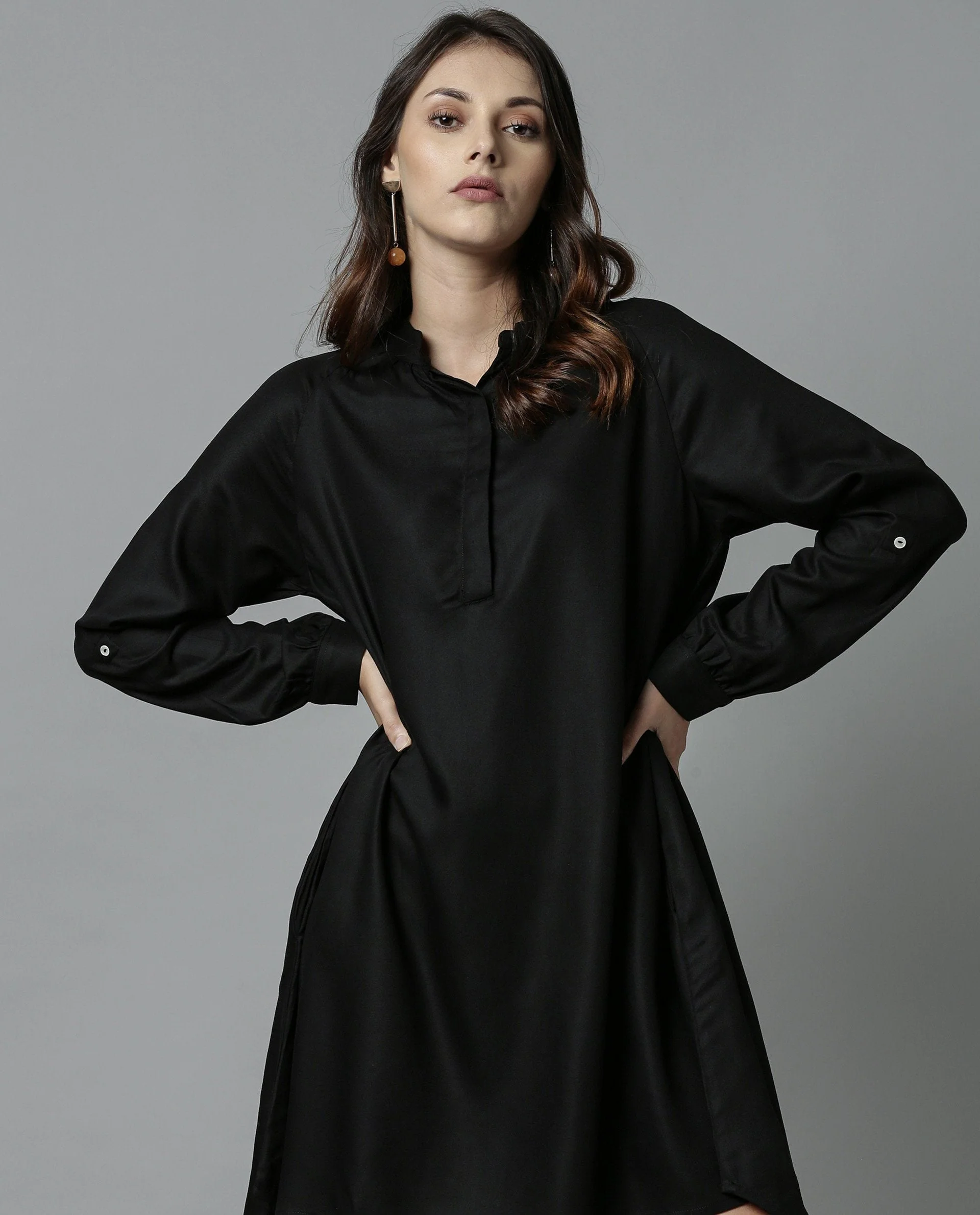 Rareism Women Salt Black Dress Full Sleeves Solid - Image 4