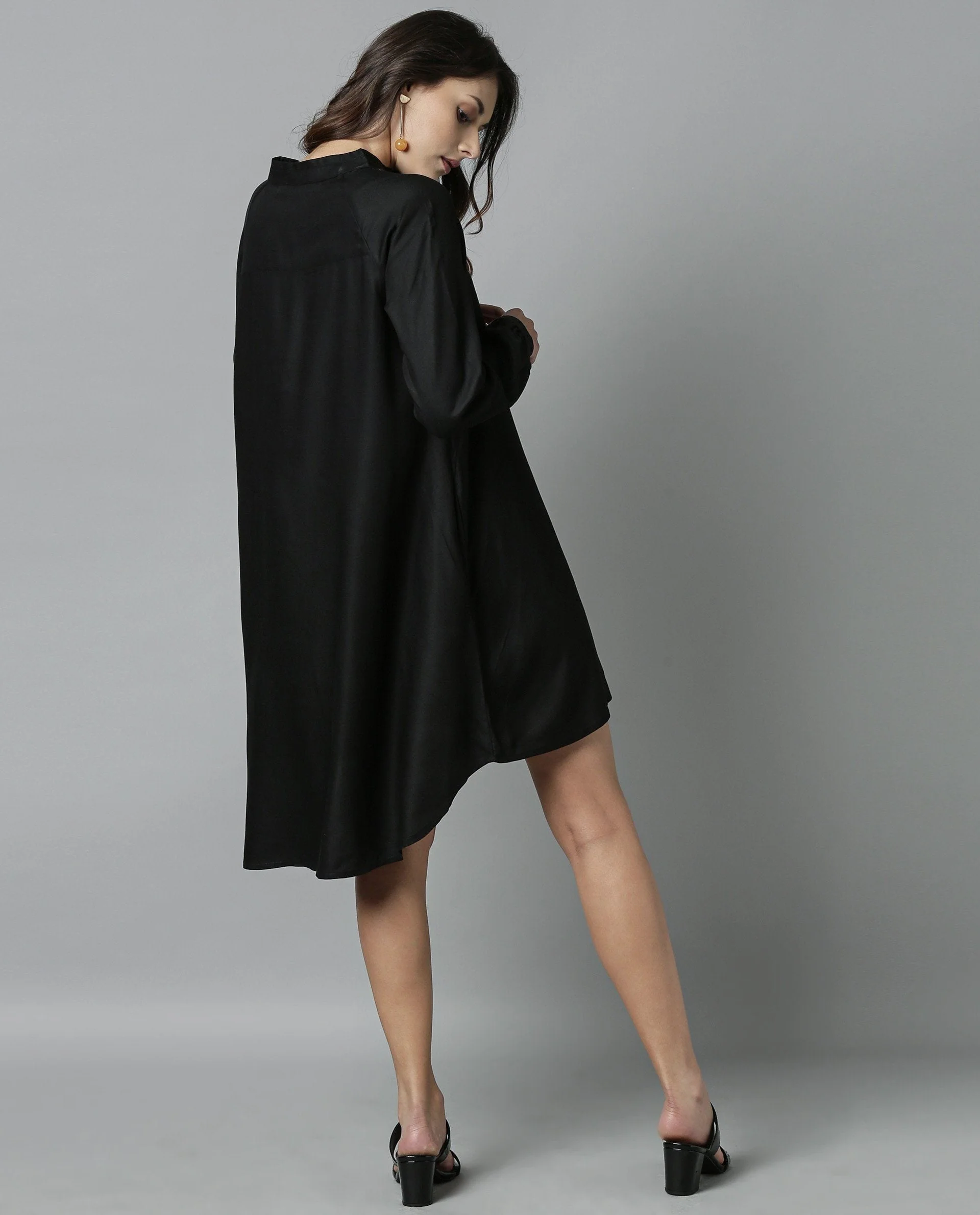 Rareism Women Salt Black Dress Full Sleeves Solid - Image 5