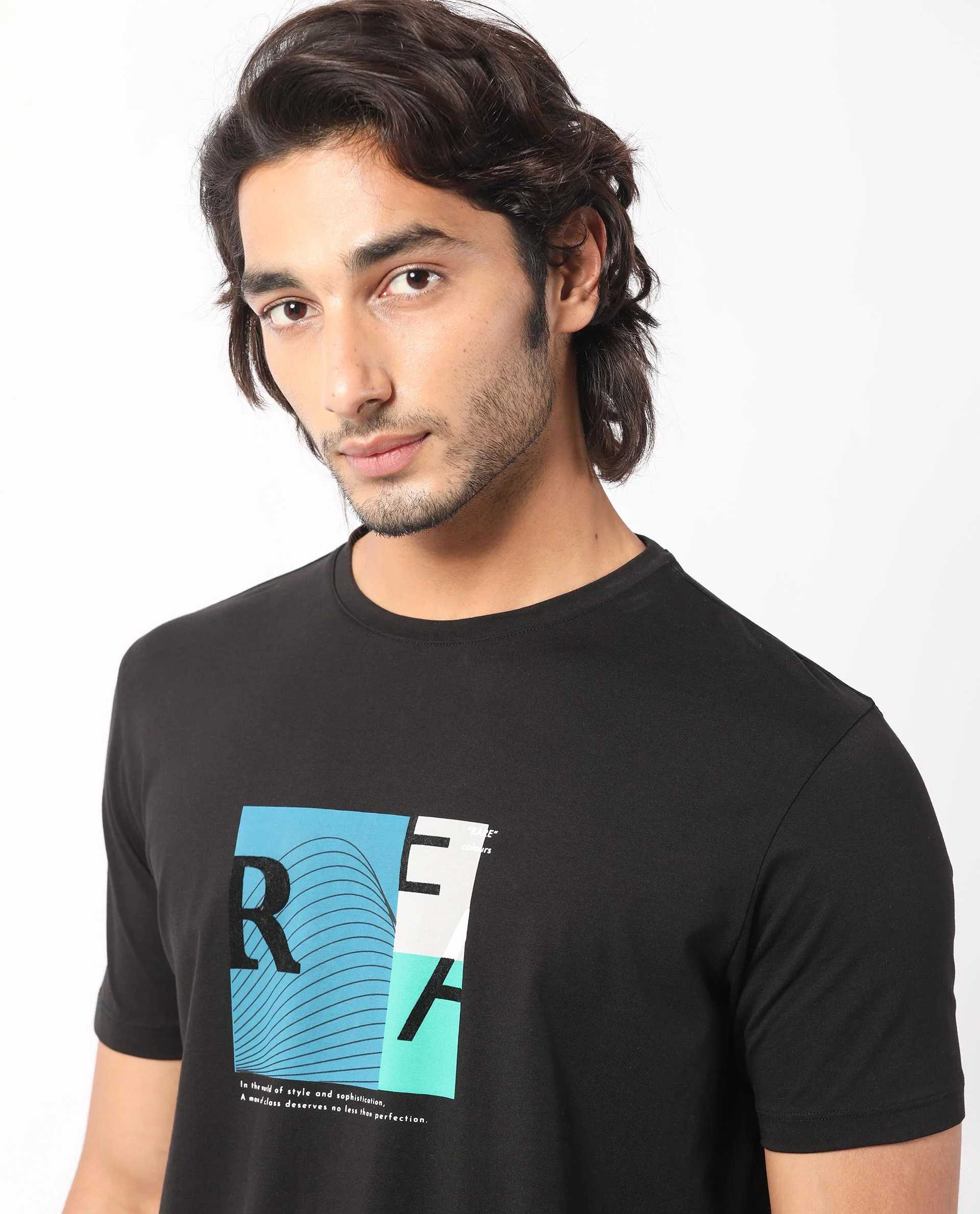 Rare Rabbit Men's Salta Black Cotton Graphic Print Slim Fit Half Sleeve Crew Neck T-Shirt - Image 3