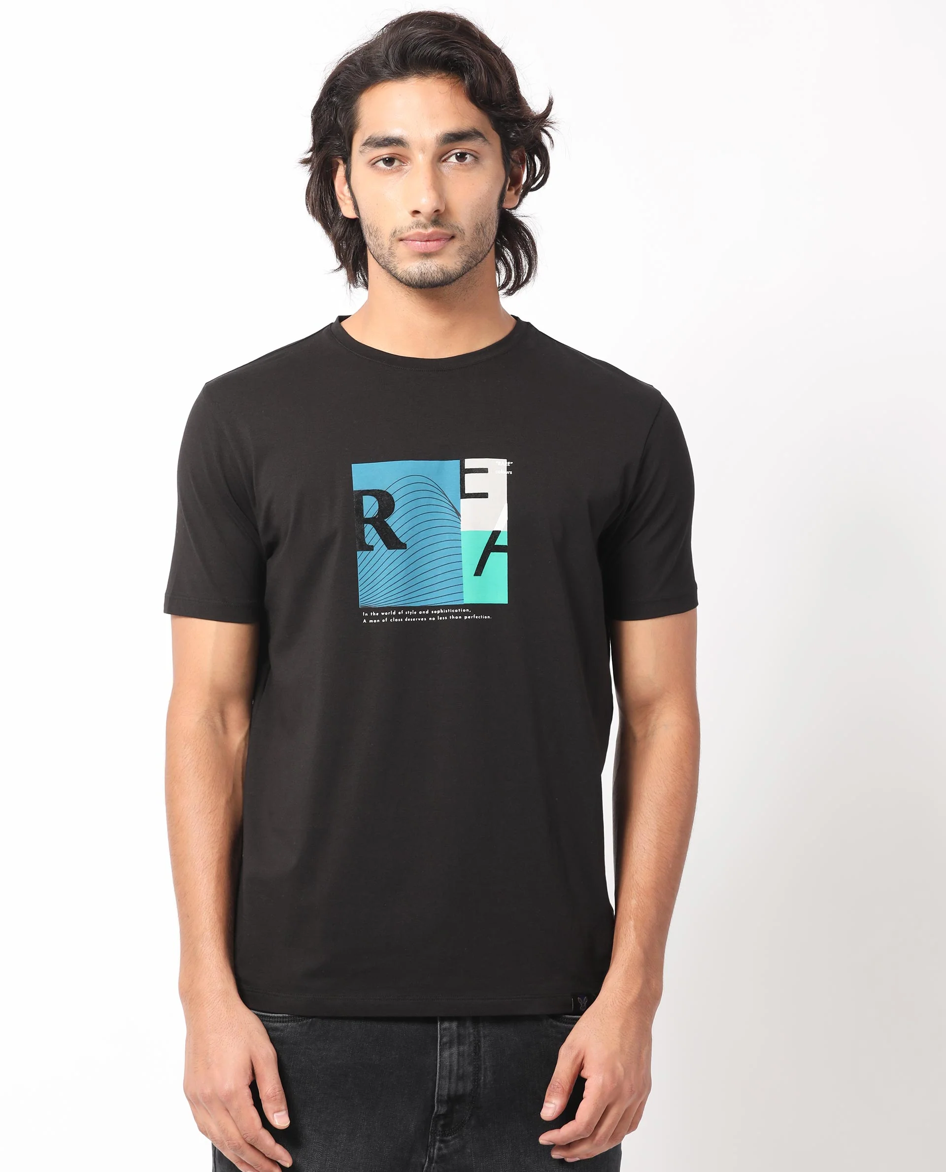 Rare Rabbit Men's Salta Black Cotton Graphic Print Slim Fit Half Sleeve Crew Neck T-Shirt - Image 8