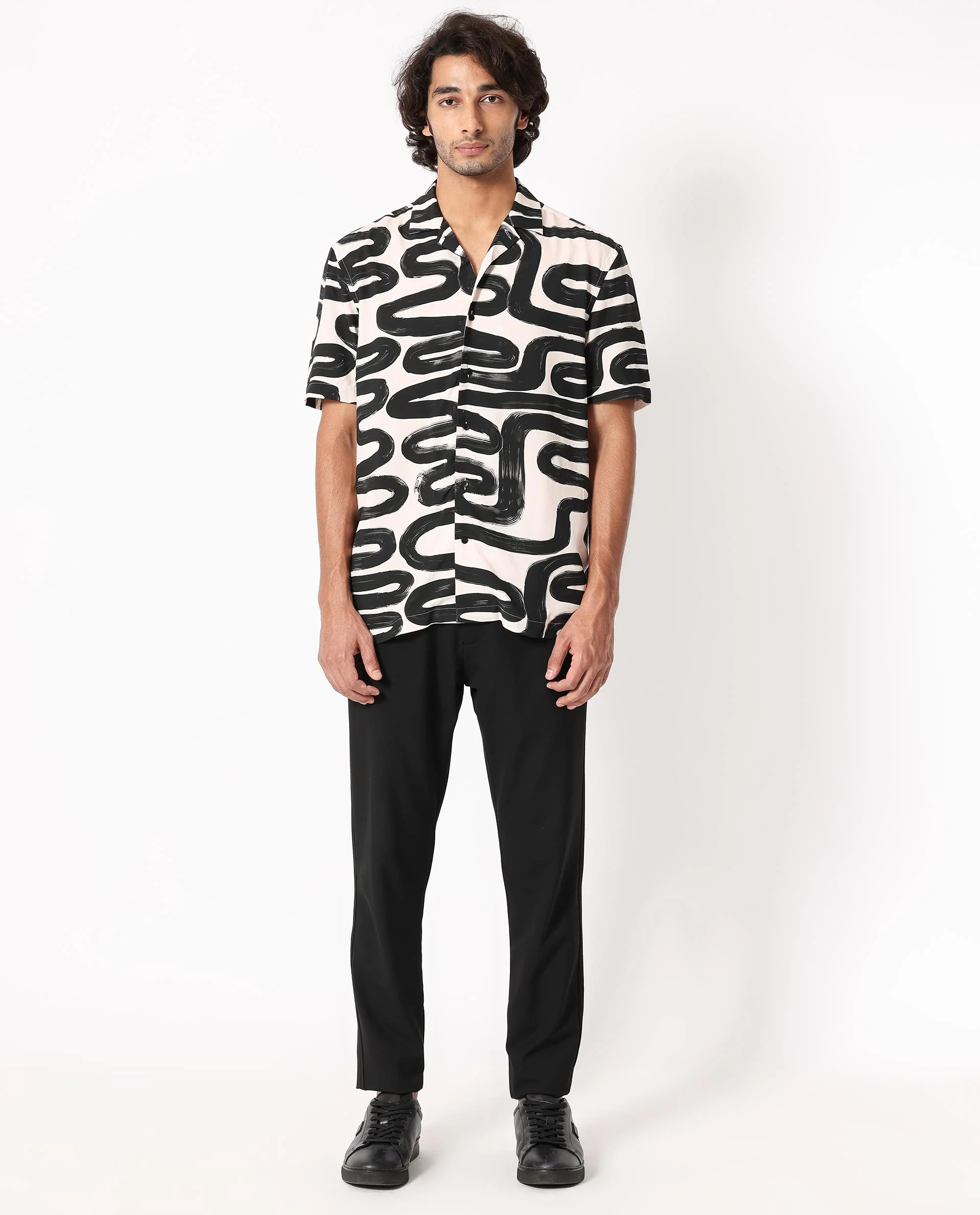 Rare Rabbit Men's Salto Beige Viscose Abstract Print Regular Fit Half Sleeve Cuban Collar Shirt - Image 6