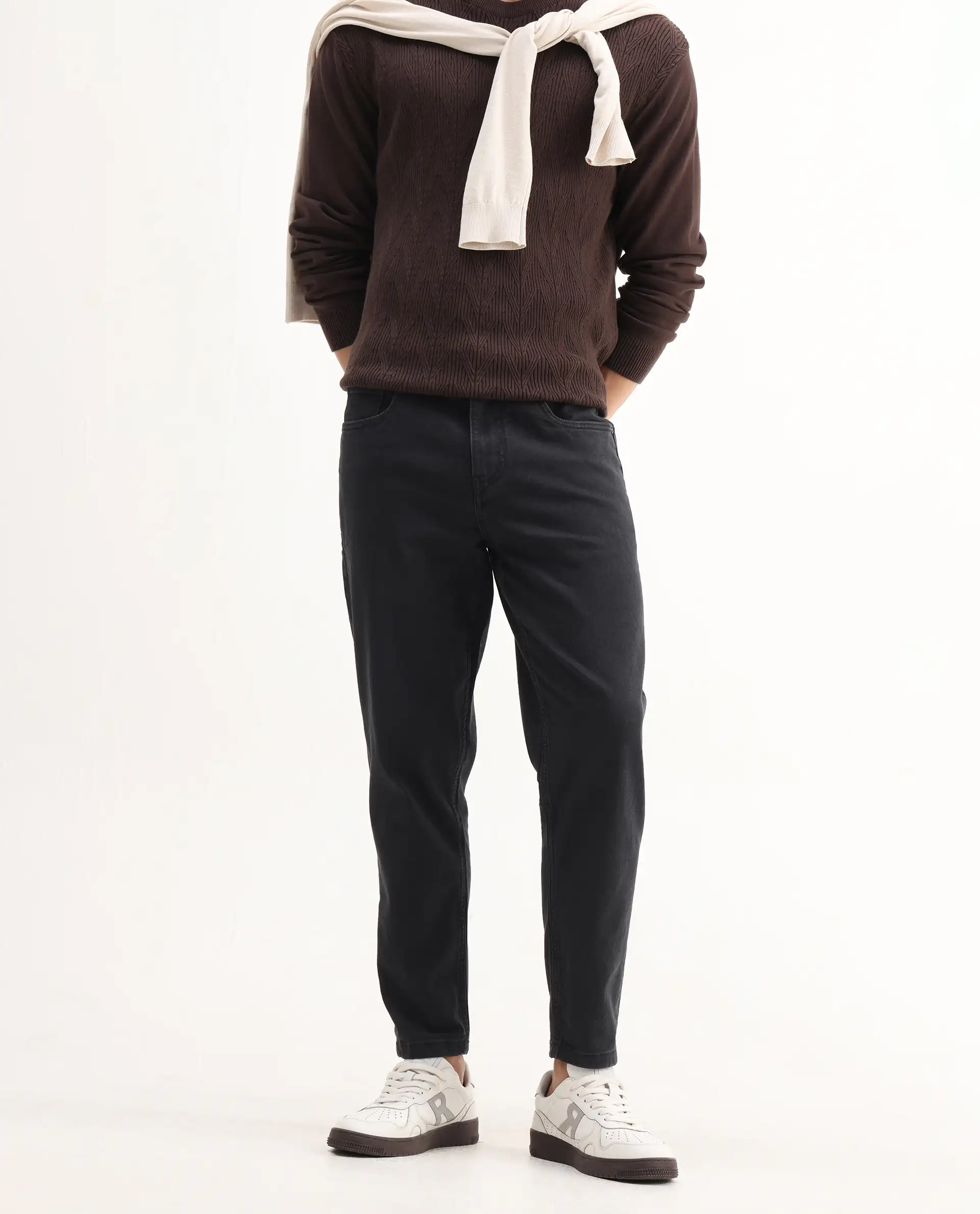 Rare Rabbit Men's Sam-2 Black Cotton Plain Kurt Carrot Fit Jeans - Image 2