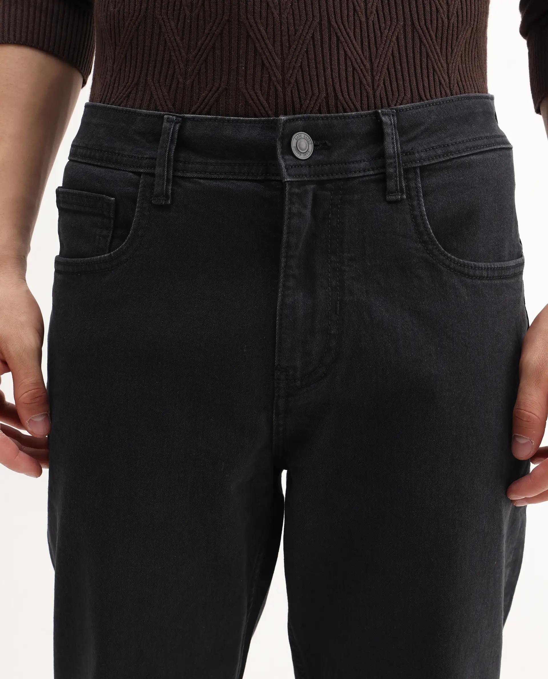 Rare Rabbit Men's Sam-2 Black Cotton Plain Kurt Carrot Fit Jeans - Image 3