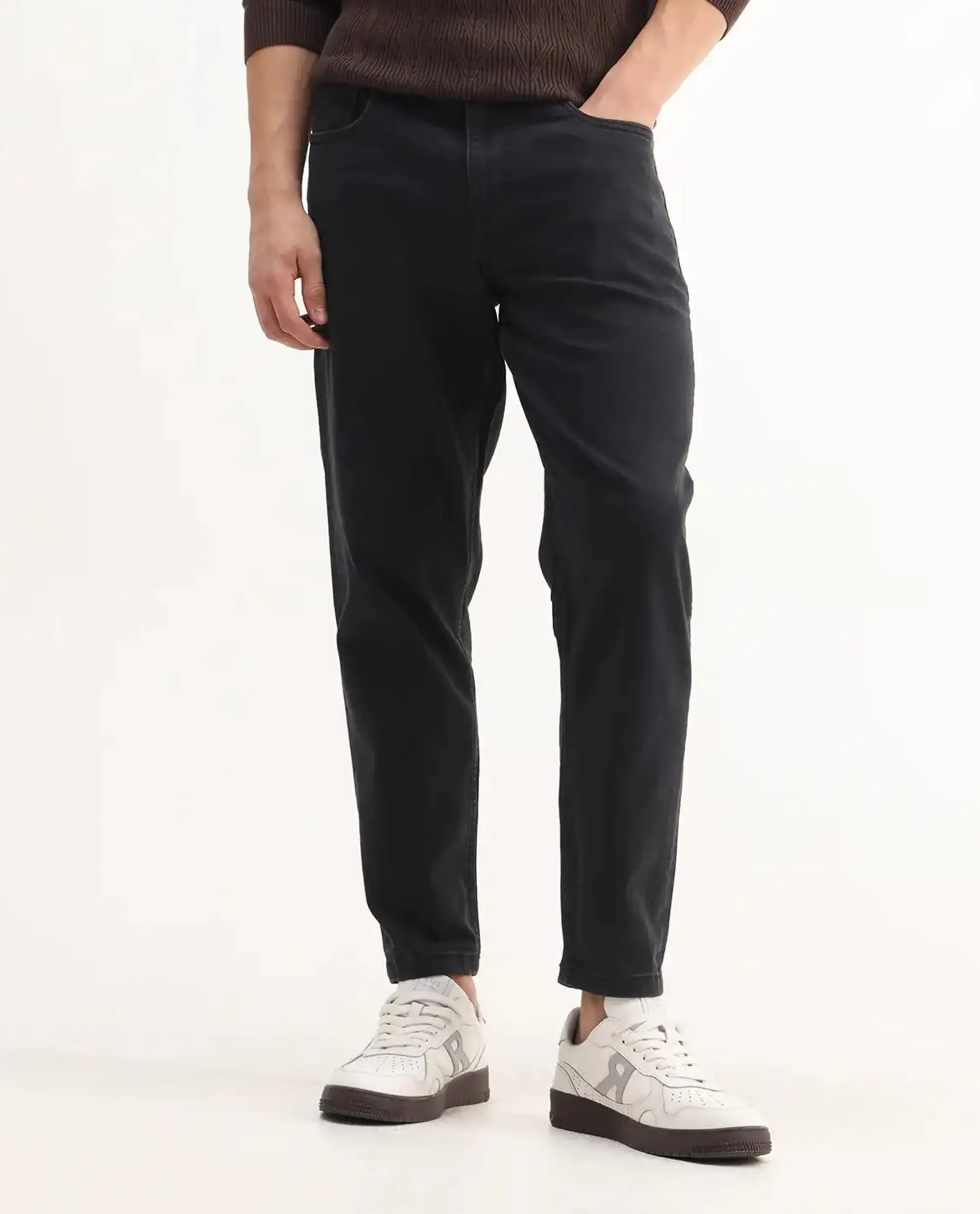 Rare Rabbit Men's Sam-2 Black Cotton Plain Kurt Carrot Fit Jeans - Image 9