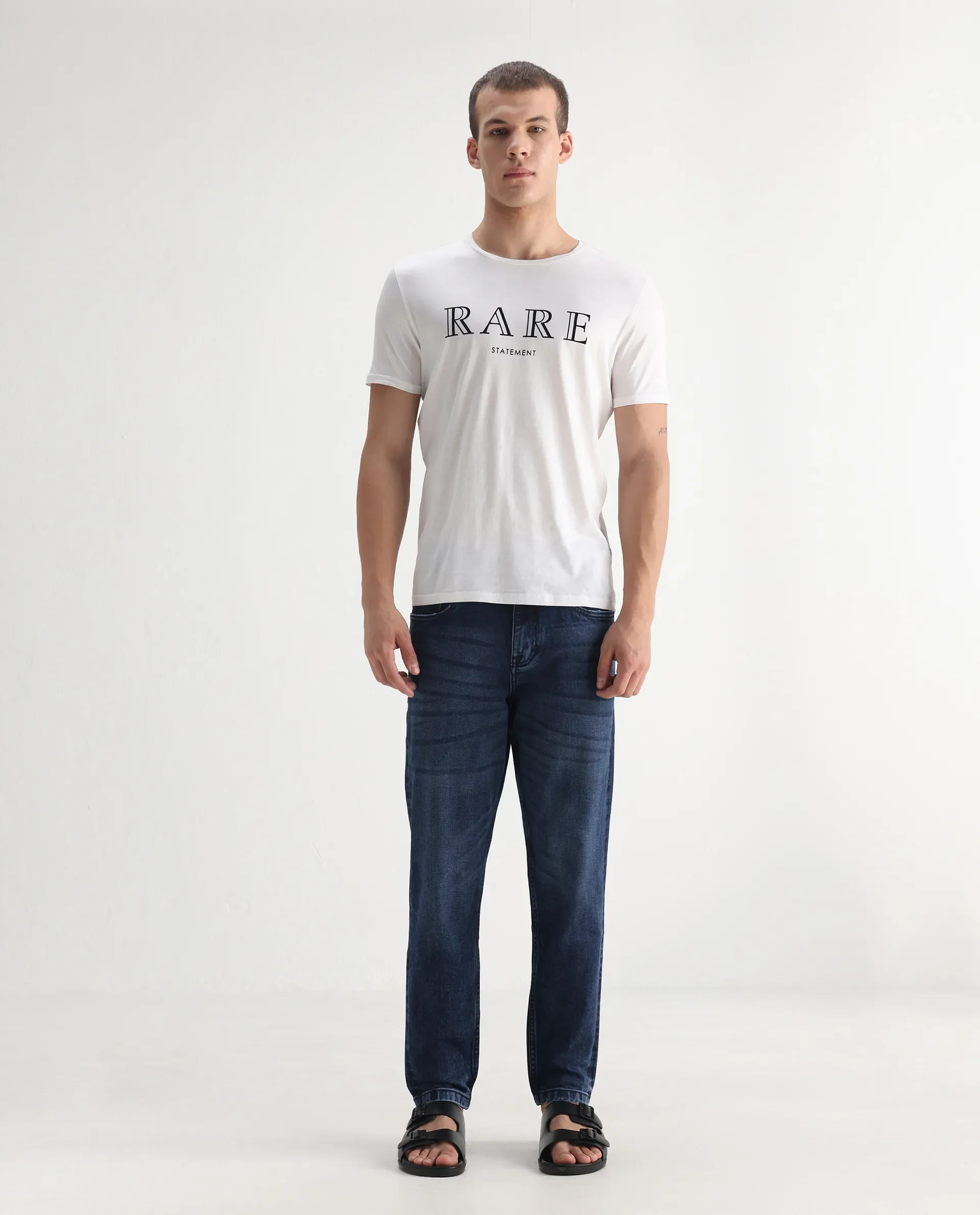 Rare Rabbit Men's Sam-2 Dusky Blue Cotton Plain Kurt Carrot Fit Jeans - Image 3