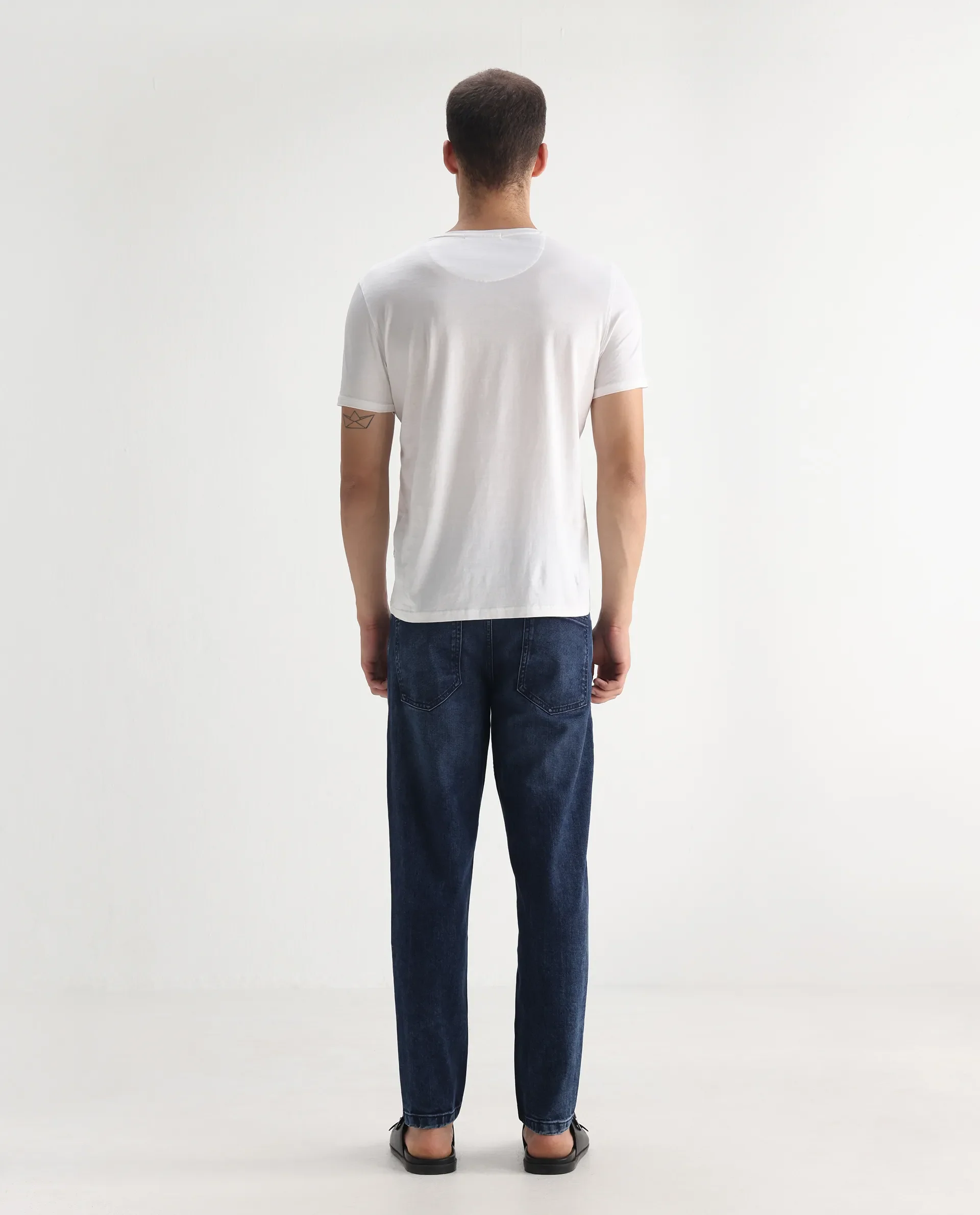 Rare Rabbit Men's Sam-2 Dusky Blue Cotton Plain Kurt Carrot Fit Jeans - Image 9