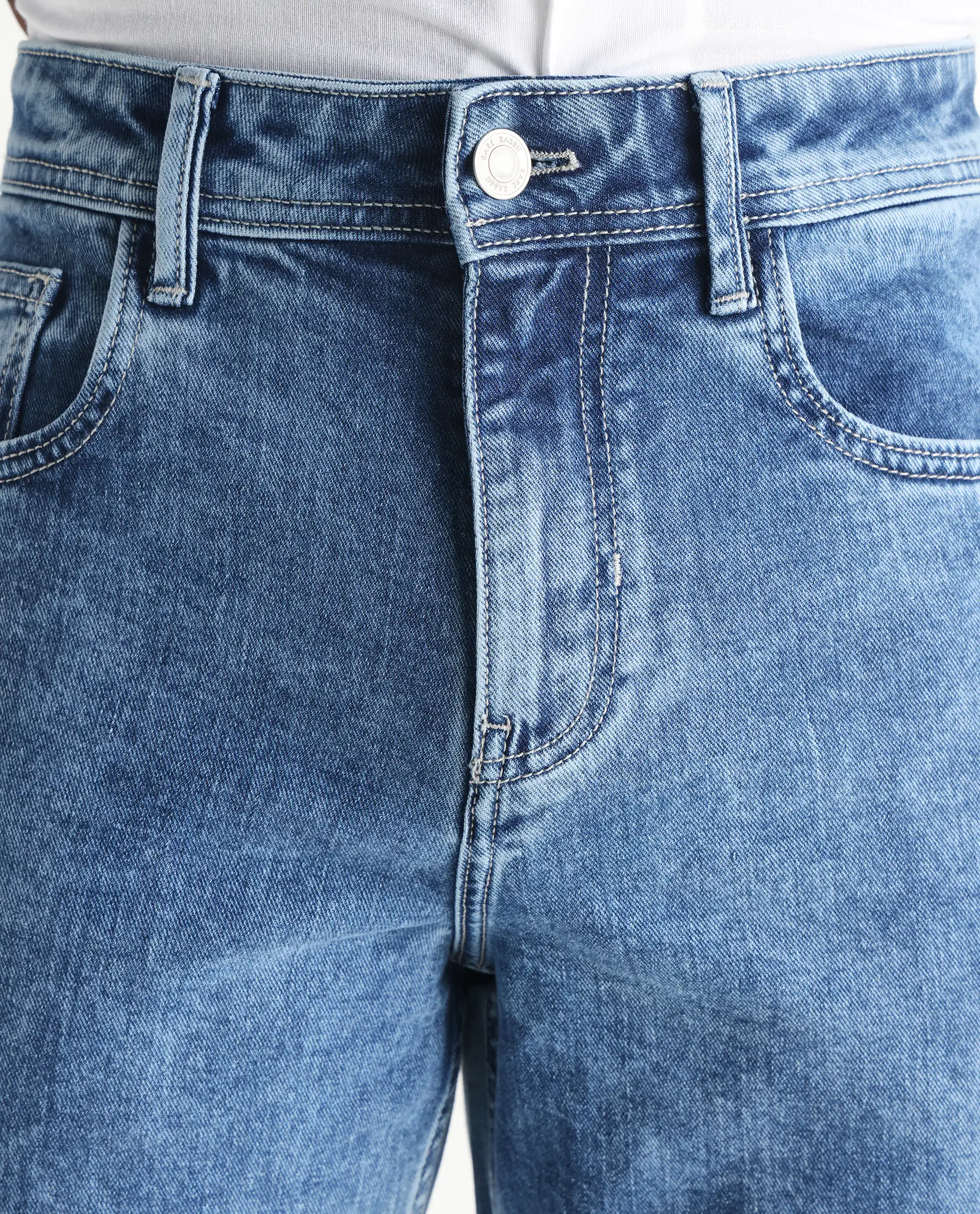 Rare Rabbit Men's Sam-2 Light Blue Cotton Plain Kurt Carrot Fit Jeans - Image 3