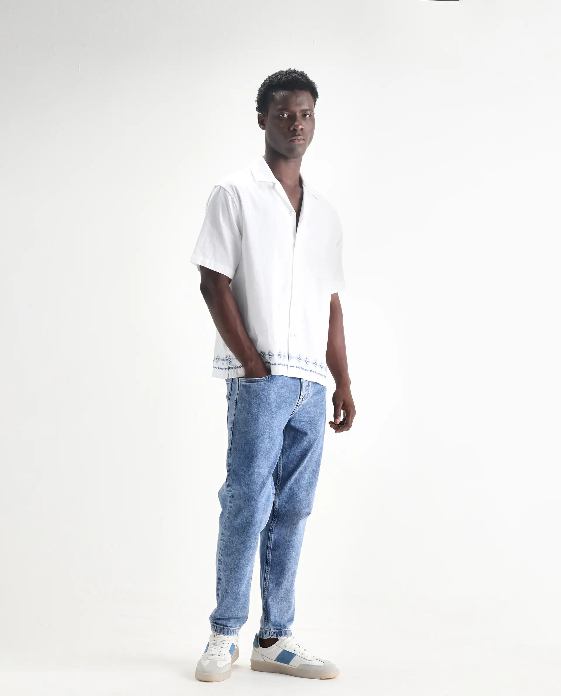 Rare Rabbit Men's Sam-2 Light Blue Cotton Plain Kurt Carrot Fit Jeans - Image 5