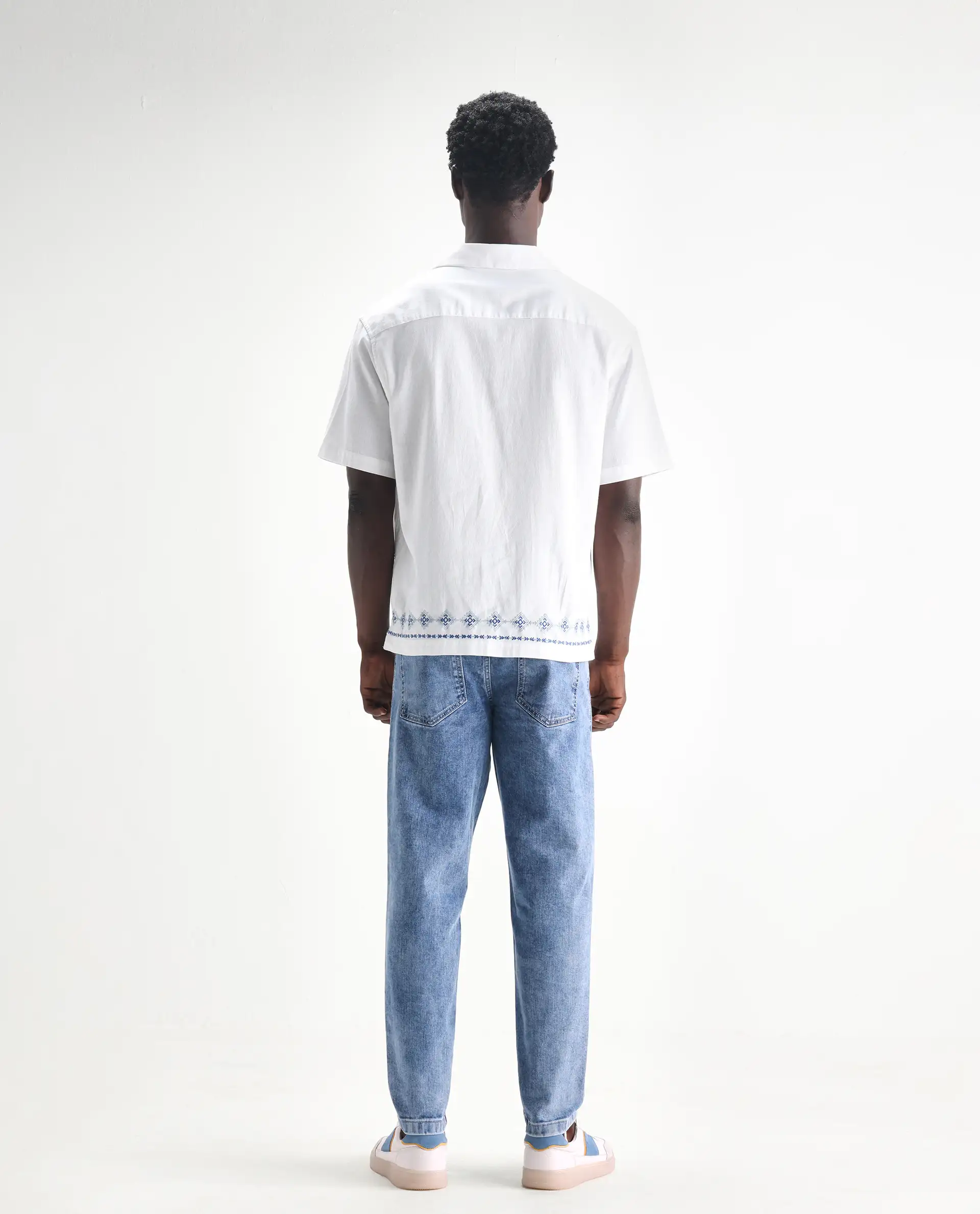 Rare Rabbit Men's Sam-2 Light Blue Cotton Plain Kurt Carrot Fit Jeans - Image 9
