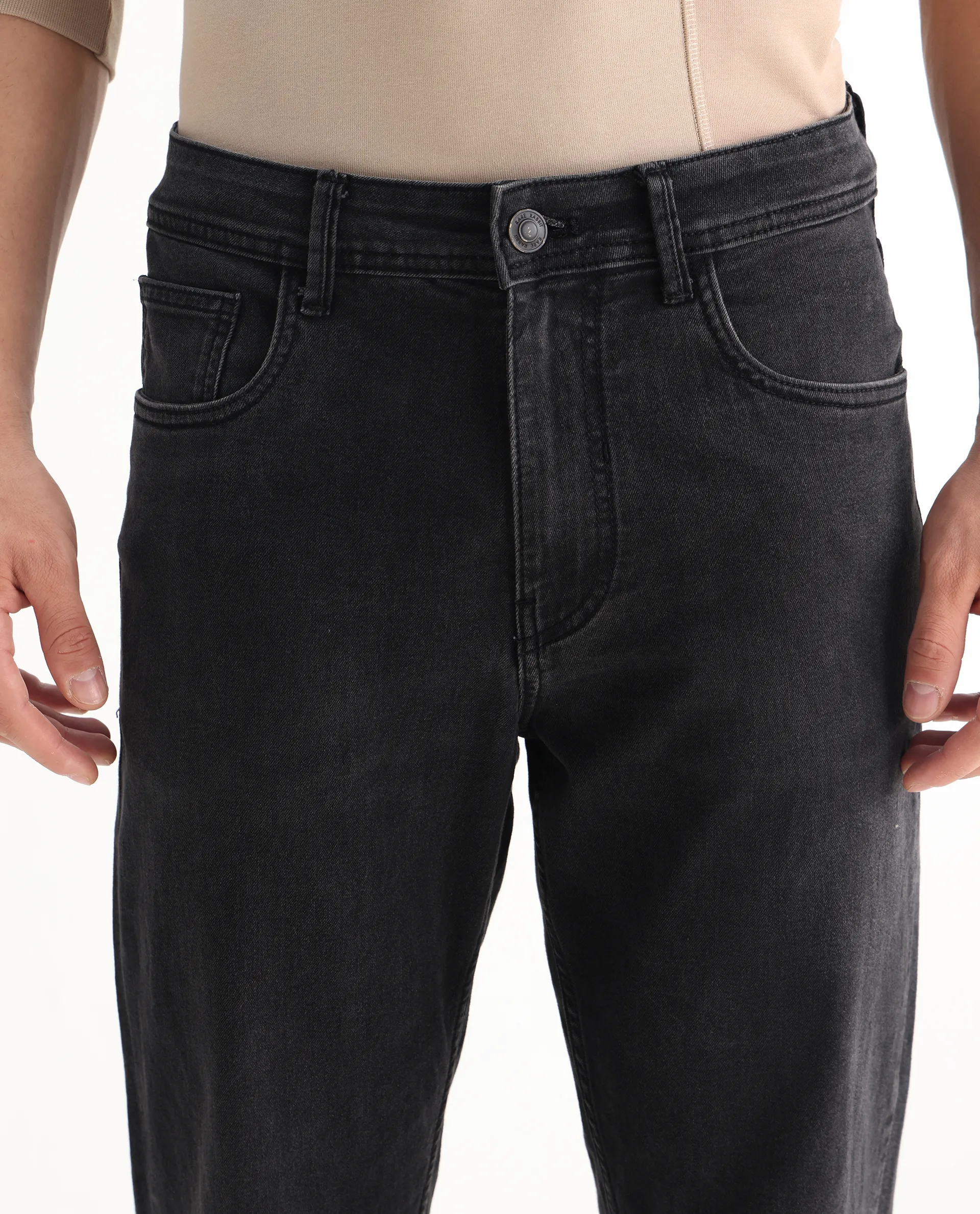 Rare Rabbit Men's Sam Black Cotton Plain Kurt Carrot Fit Jeans - Image 4