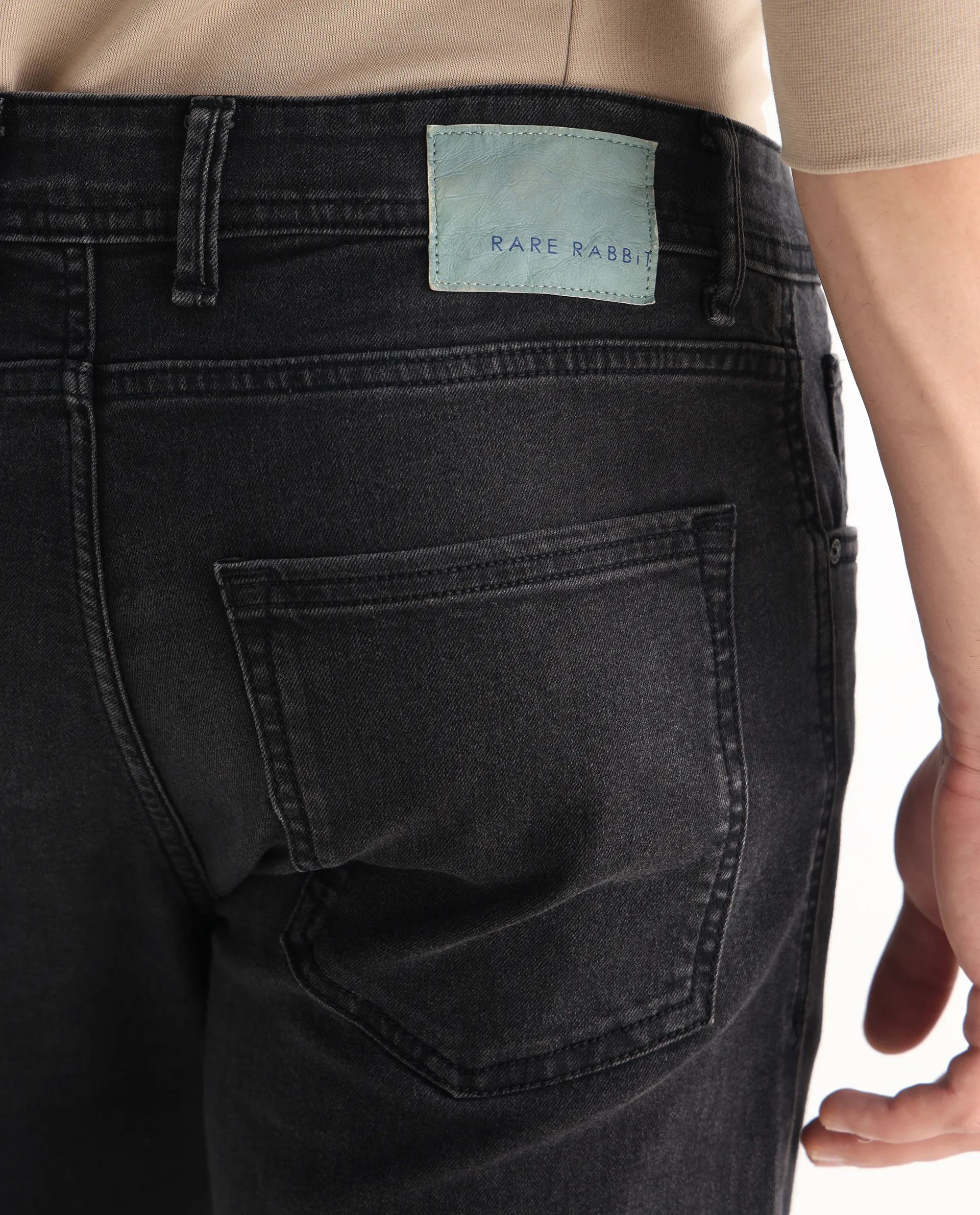 Rare Rabbit Men's Sam Black Cotton Plain Kurt Carrot Fit Jeans - Image 8