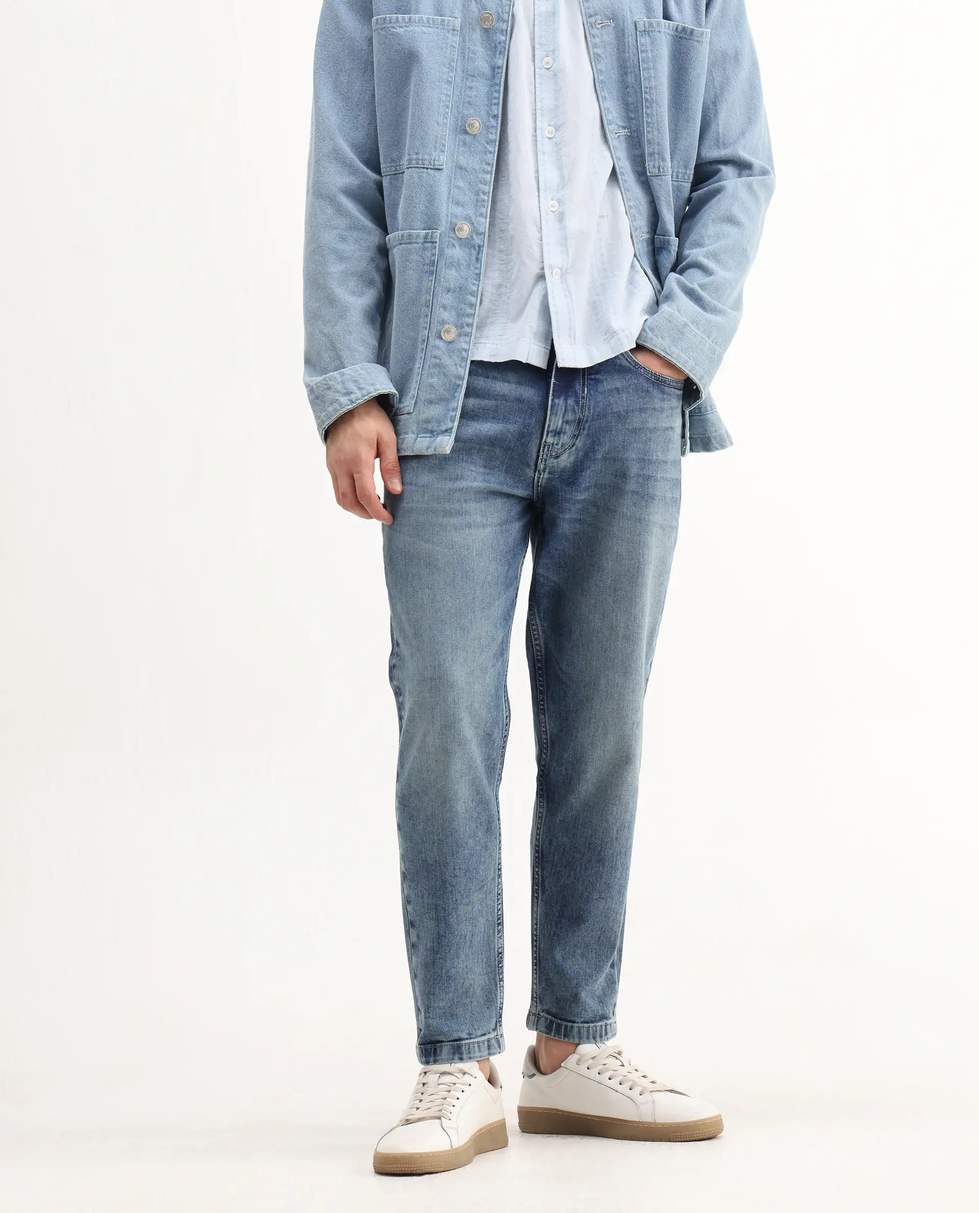 Rare Rabbit Men's Sam Blue Cotton Plain Kurt Carrot Fit Jeans - Image 2