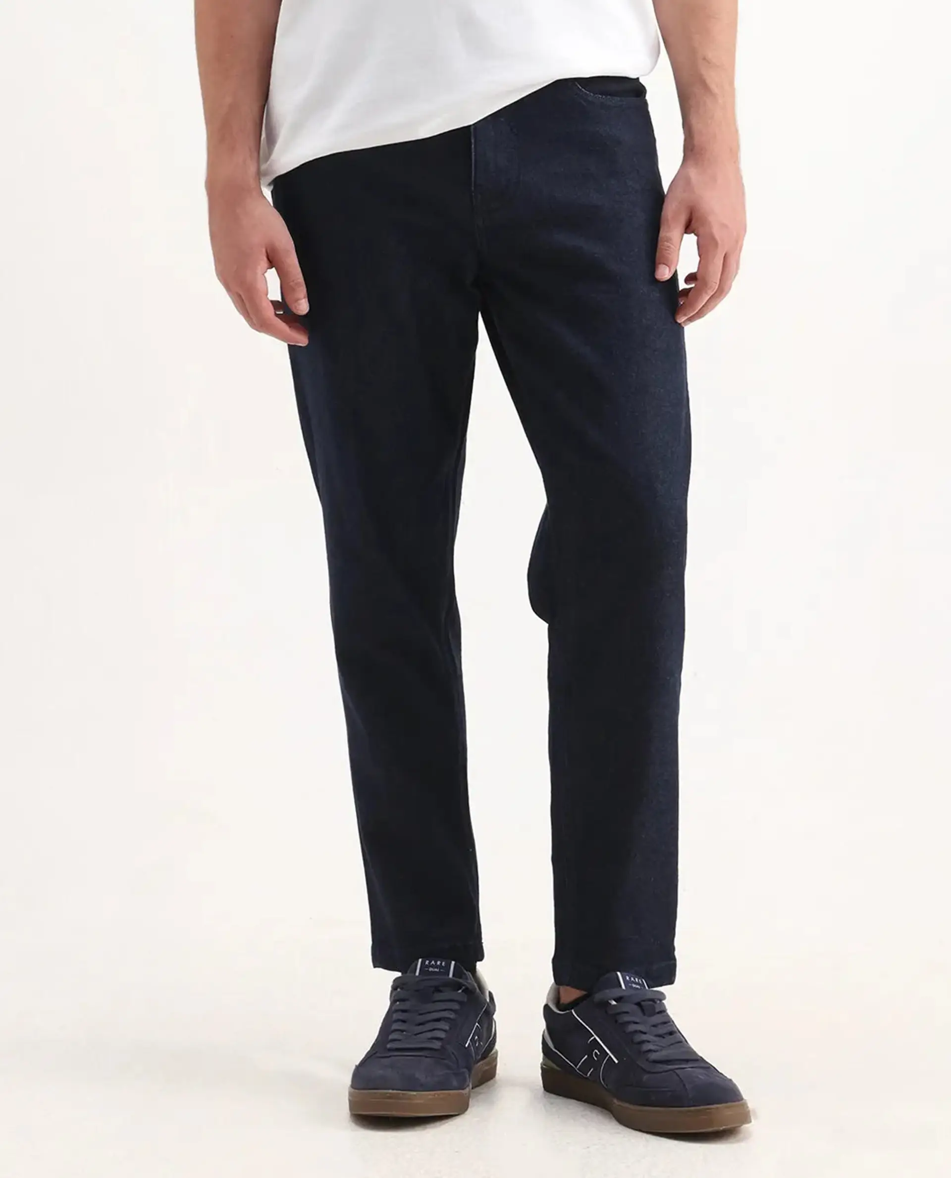 Rare Rabbit Men's Sam Dark Blue Cotton Plain Kurt Carrot Fit Jeans - Image 10