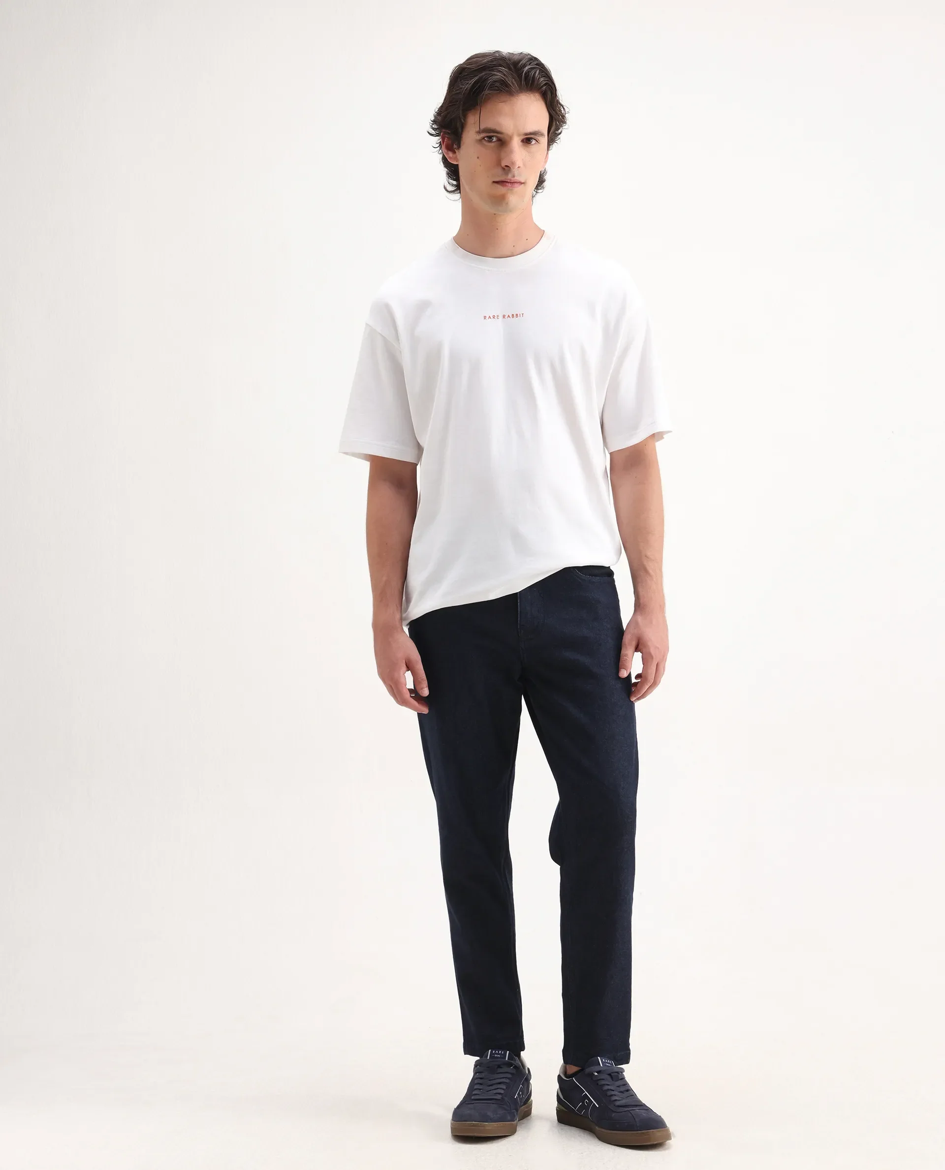 Rare Rabbit Men's Sam Dark Blue Cotton Plain Kurt Carrot Fit Jeans - Image 6