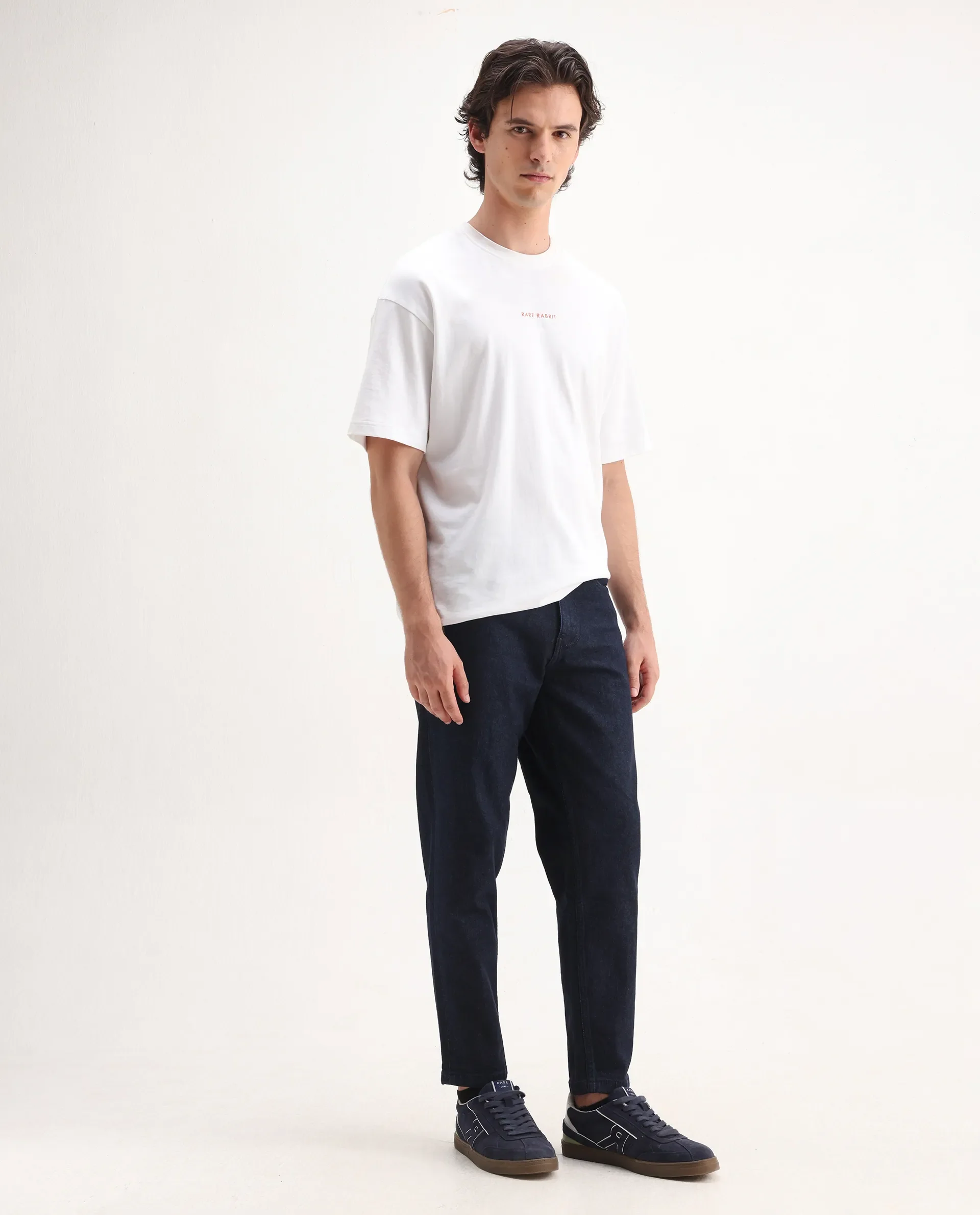 Rare Rabbit Men's Sam Dark Blue Cotton Plain Kurt Carrot Fit Jeans - Image 8