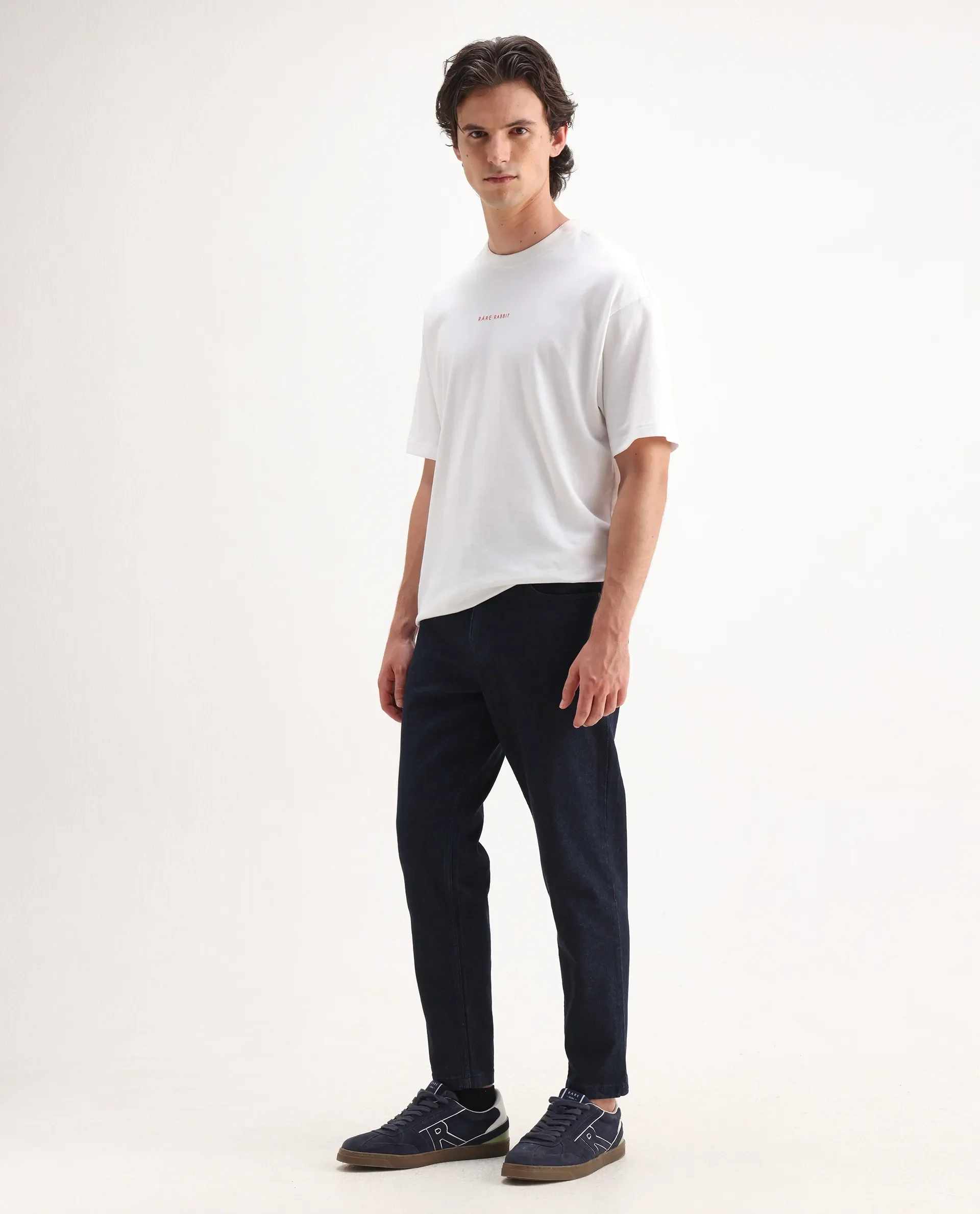 Rare Rabbit Men's Sam Dark Blue Cotton Plain Kurt Carrot Fit Jeans - Image 9