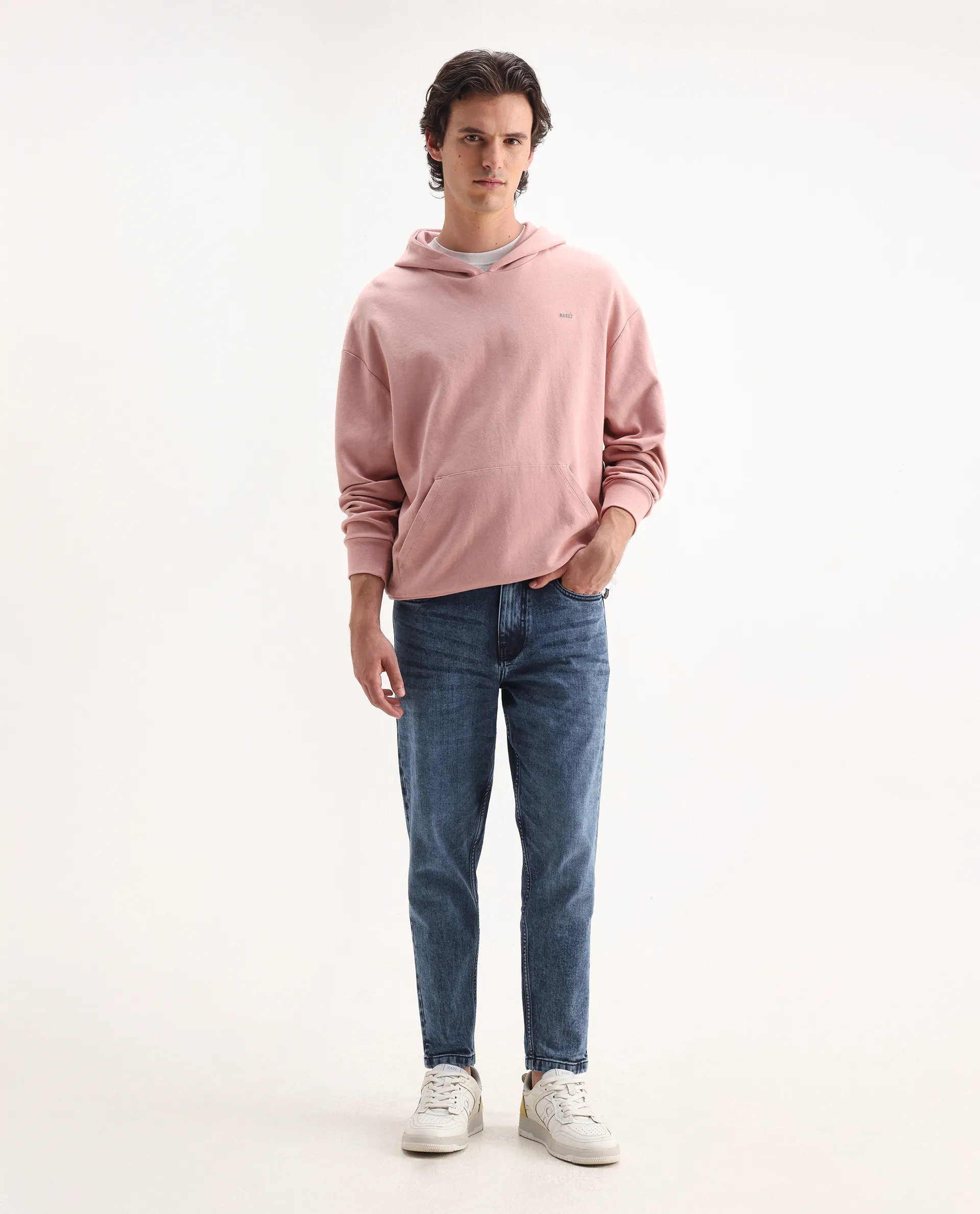 Rare Rabbit Men's Sam Dusky Blue Cotton Plain Kurt Carrot Fit Jeans - Image 6