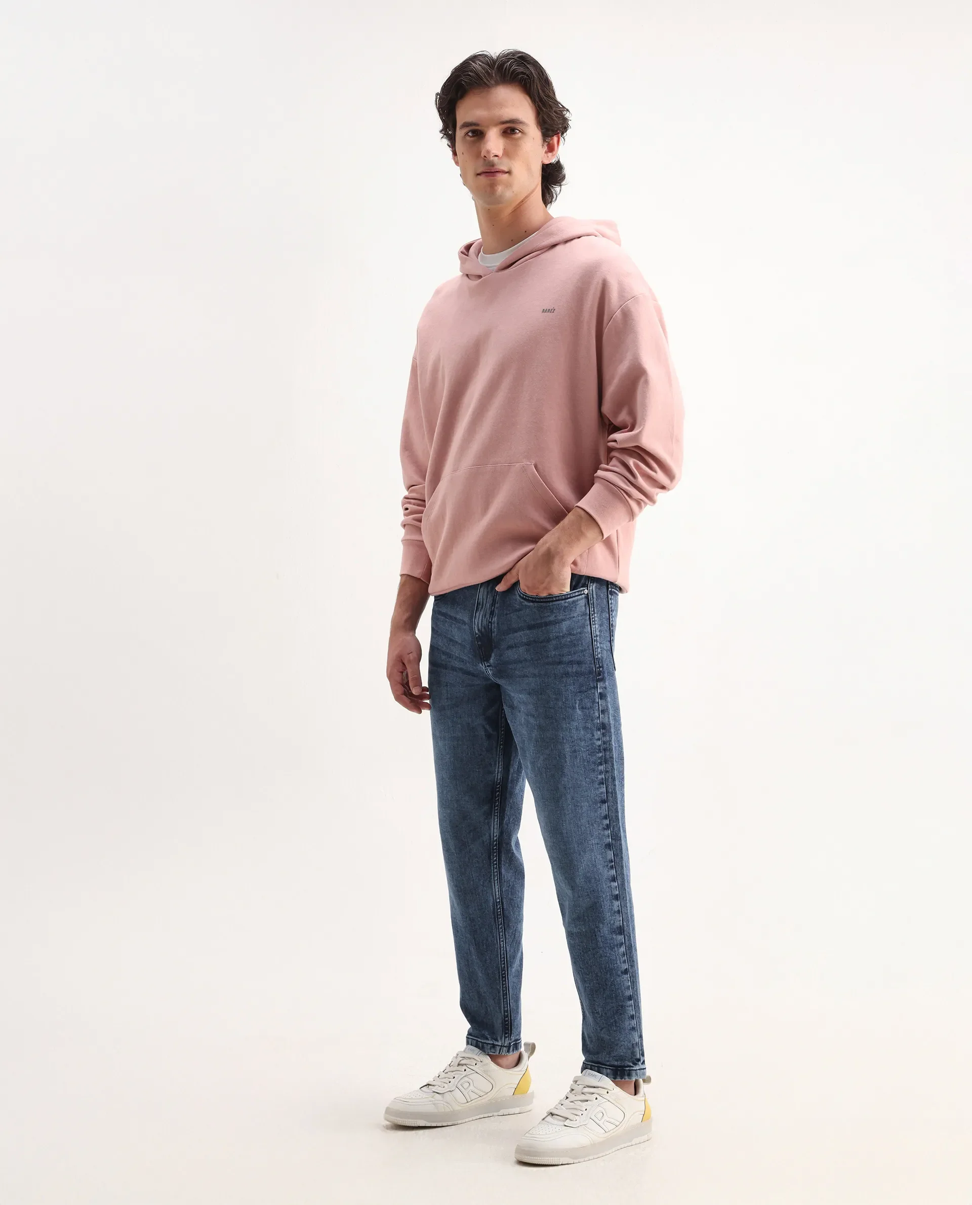 Rare Rabbit Men's Sam Dusky Blue Cotton Plain Kurt Carrot Fit Jeans - Image 7