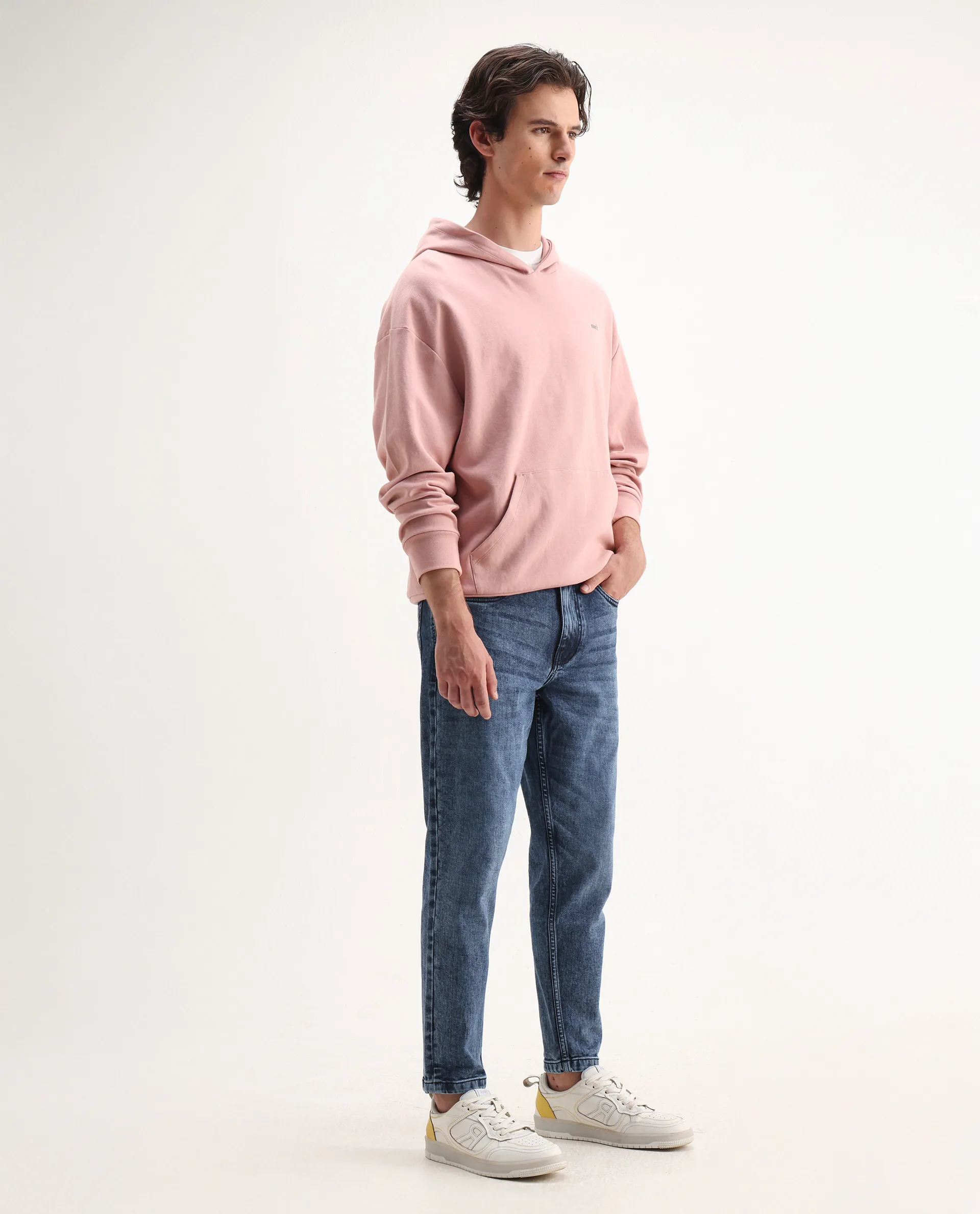 Rare Rabbit Men's Sam Dusky Blue Cotton Plain Kurt Carrot Fit Jeans - Image 8