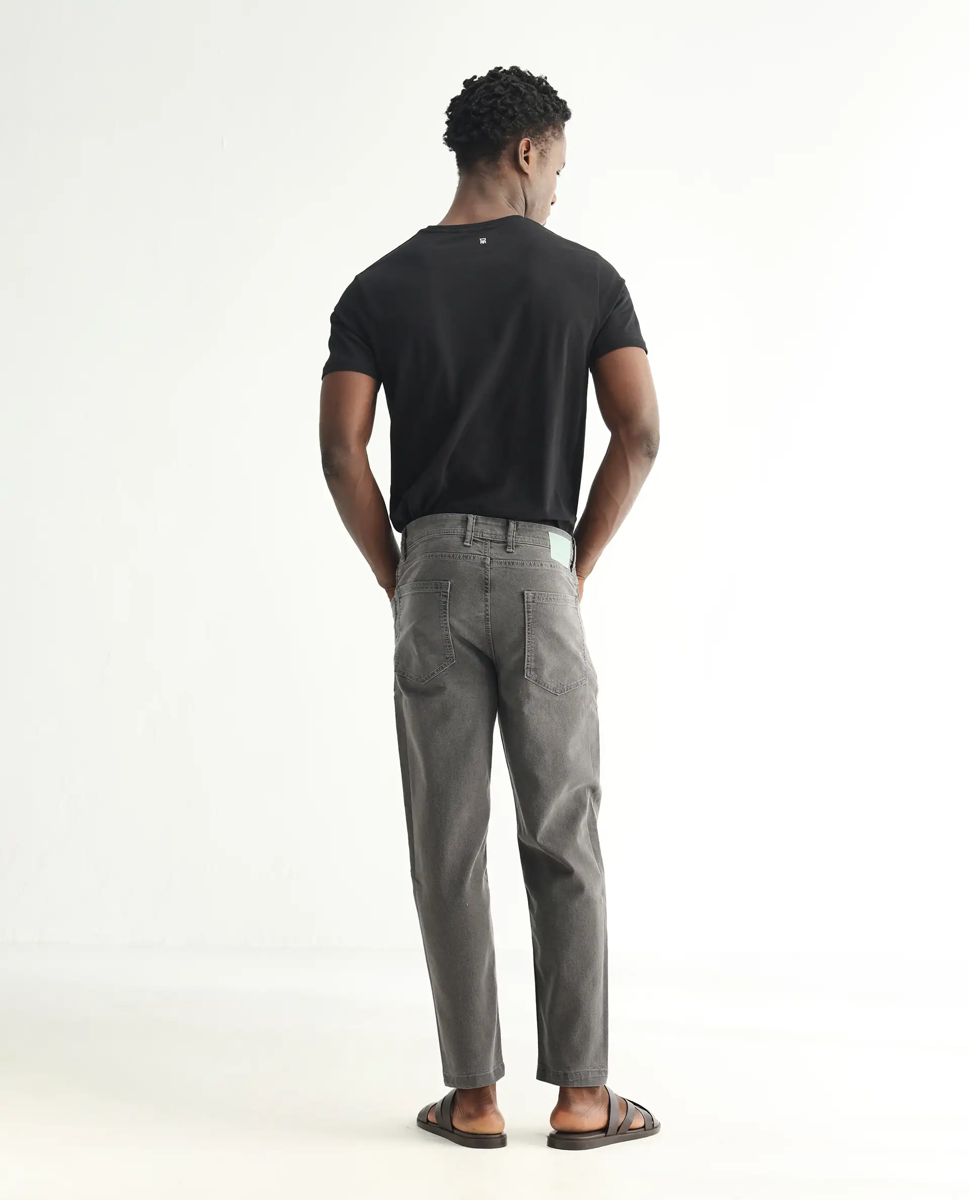 Rare Rabbit Men's Sam Grey Cotton Plain Kurt Carrot Fit Jeans - Image 3