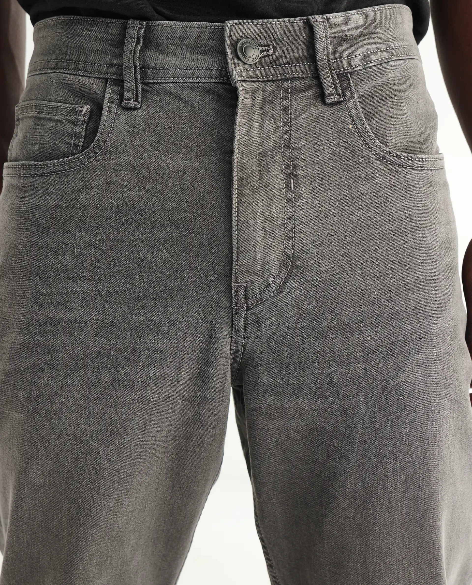 Rare Rabbit Men's Sam Grey Cotton Plain Kurt Carrot Fit Jeans - Image 7
