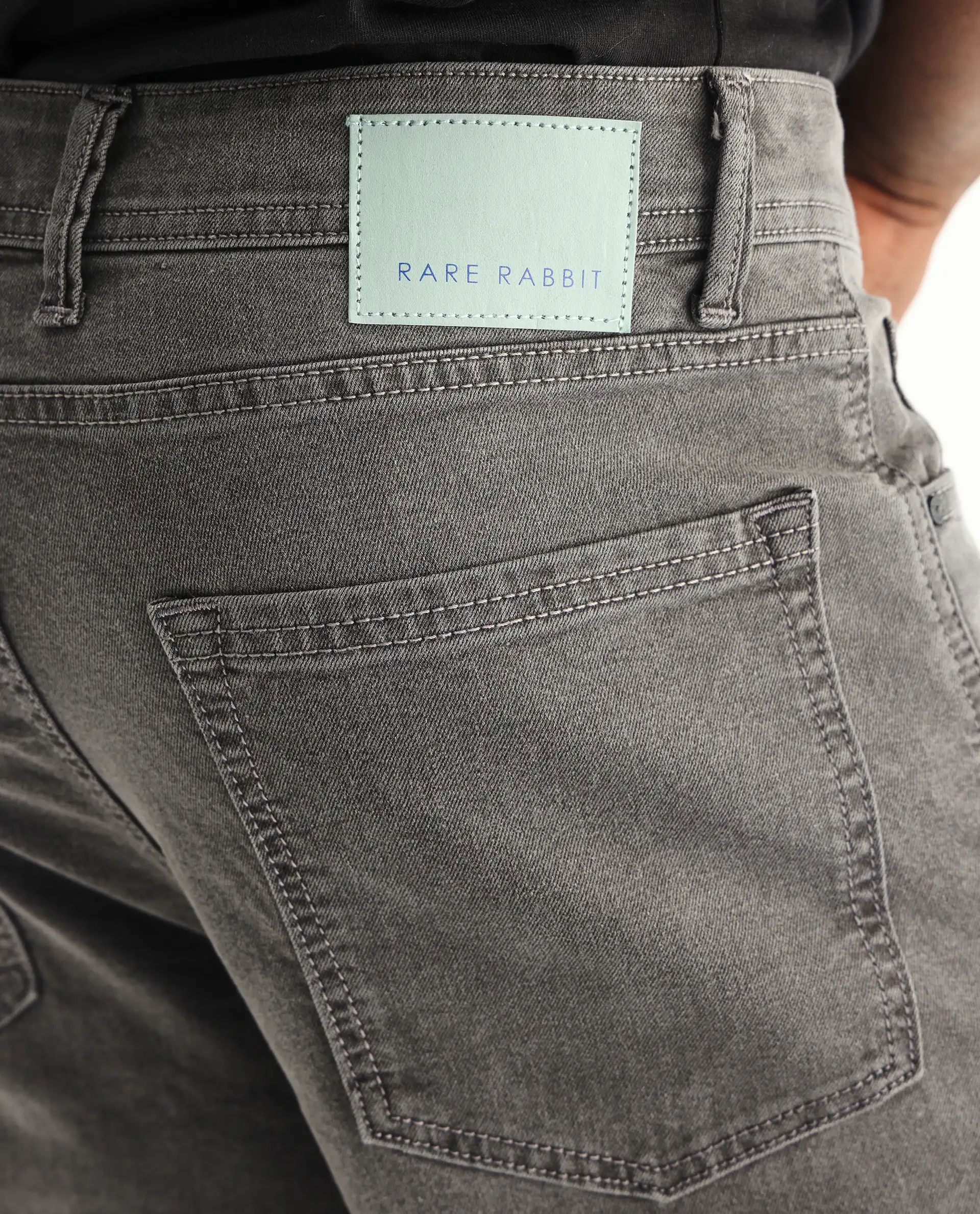 Rare Rabbit Men's Sam Grey Cotton Plain Kurt Carrot Fit Jeans - Image 9