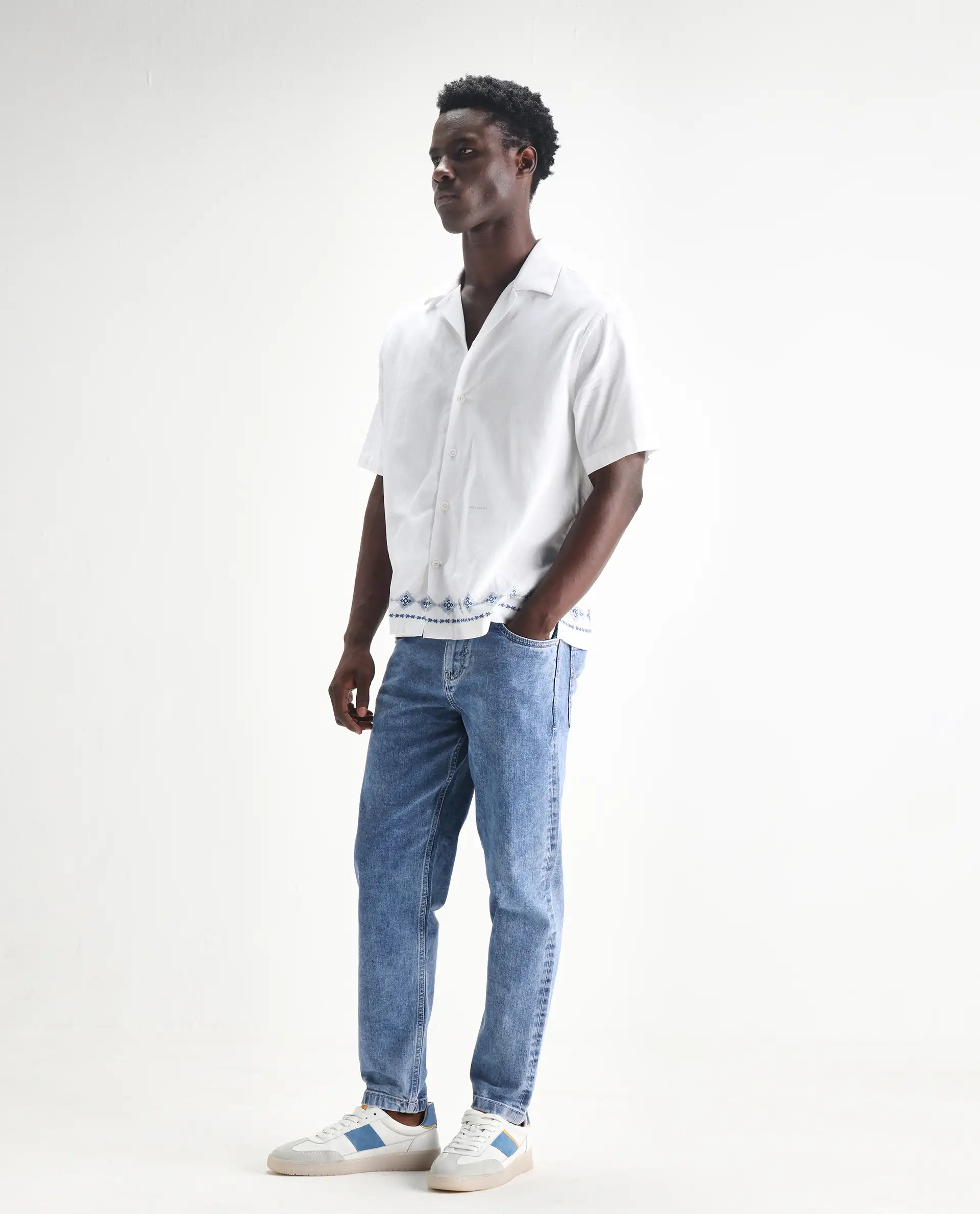 Rare Rabbit Men's Sam Light Blue Cotton Plain Kurt Carrot Fit Jeans - Image 6