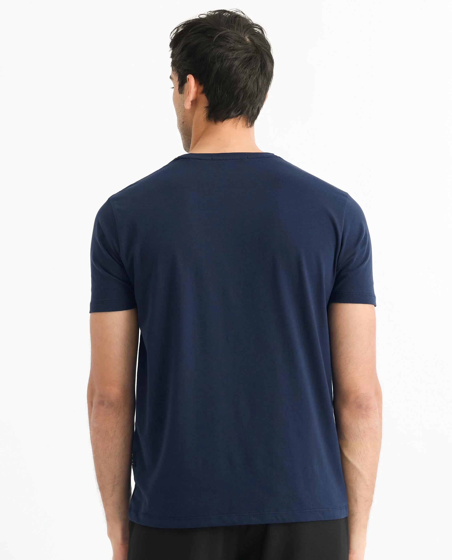 Rare Rabbit Men's Sam Navy Cotton Graphic Print Slim Fit Half Sleeve Crew Neck T-Shirt - Image 9