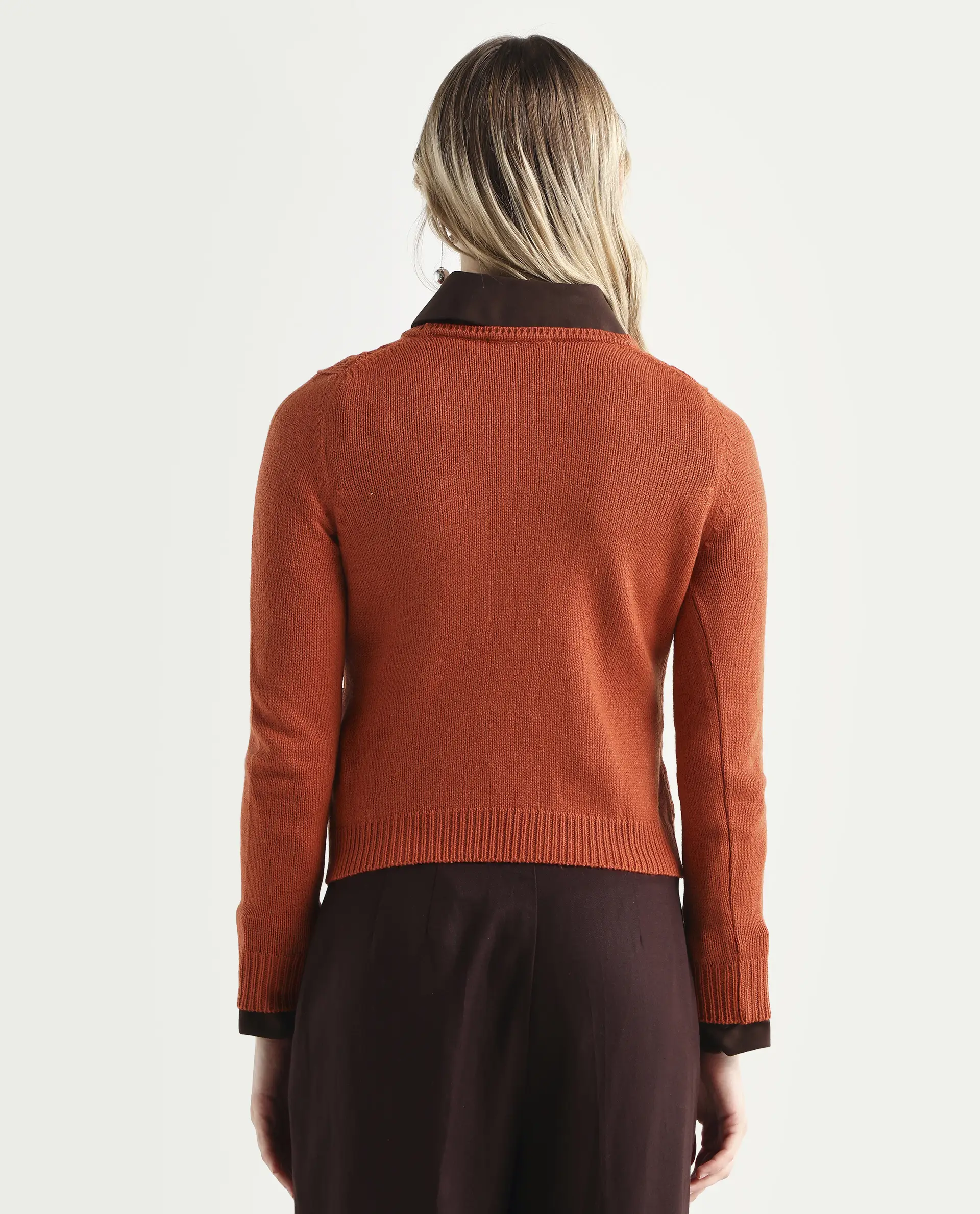 Rareism Women's Sami Orange Acrylic Crew Neck Plain Slim Fit Sweater - Image 7