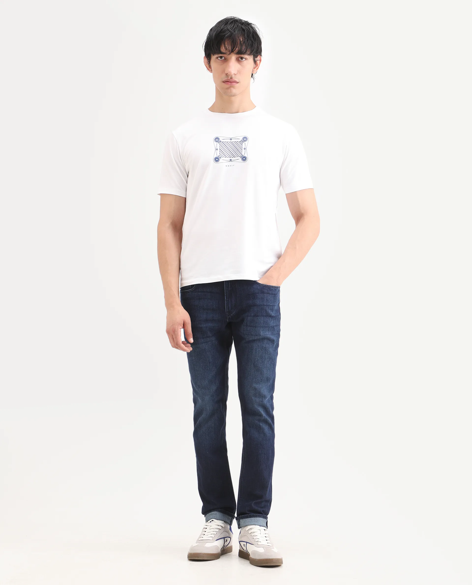 Rare Rabbit Men's Samm Dark Blue Cotton Blend Fabric Hawk Slim Fit Jeans - Image 2