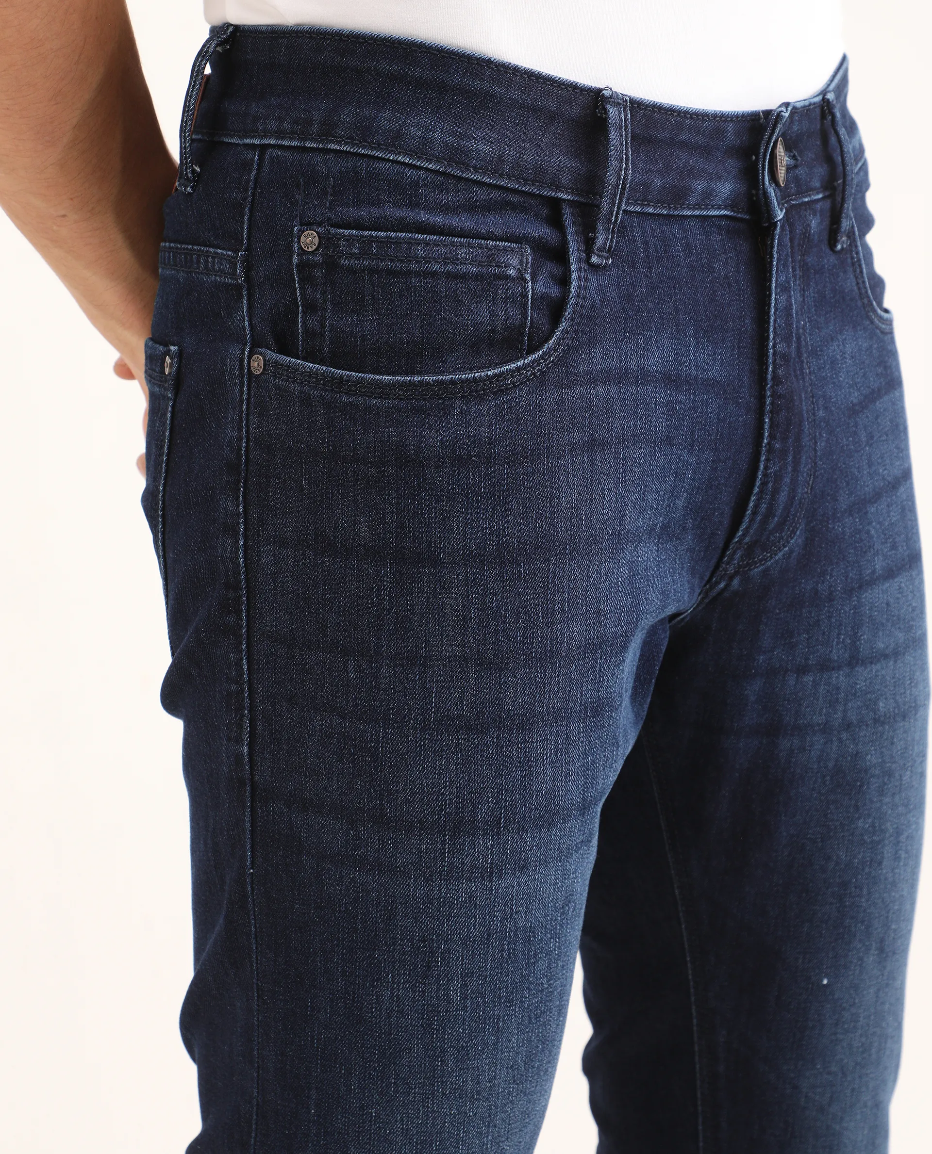 Rare Rabbit Men's Samm Dark Blue Cotton Blend Fabric Hawk Slim Fit Jeans - Image 4