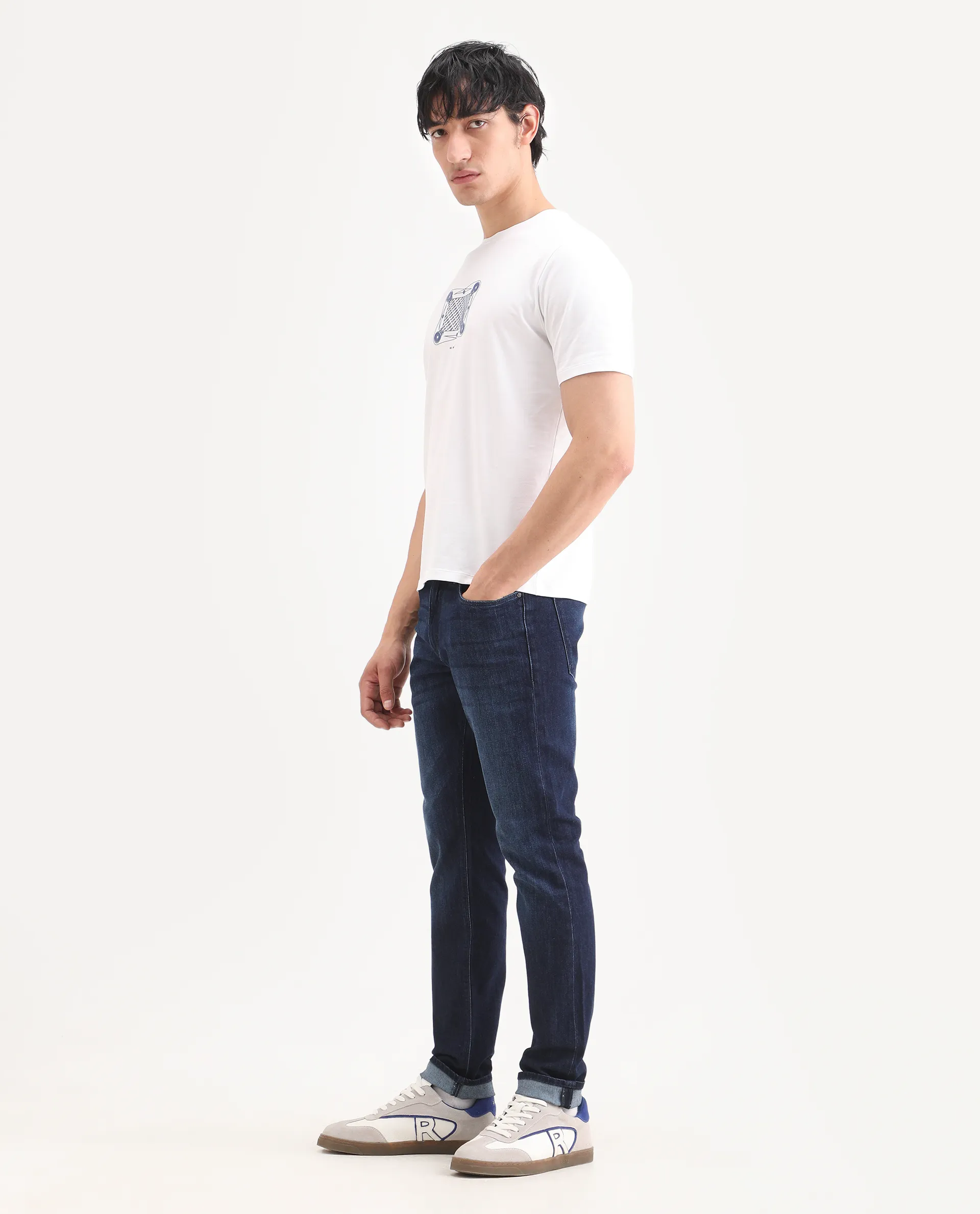 Rare Rabbit Men's Samm Dark Blue Cotton Blend Fabric Hawk Slim Fit Jeans - Image 8