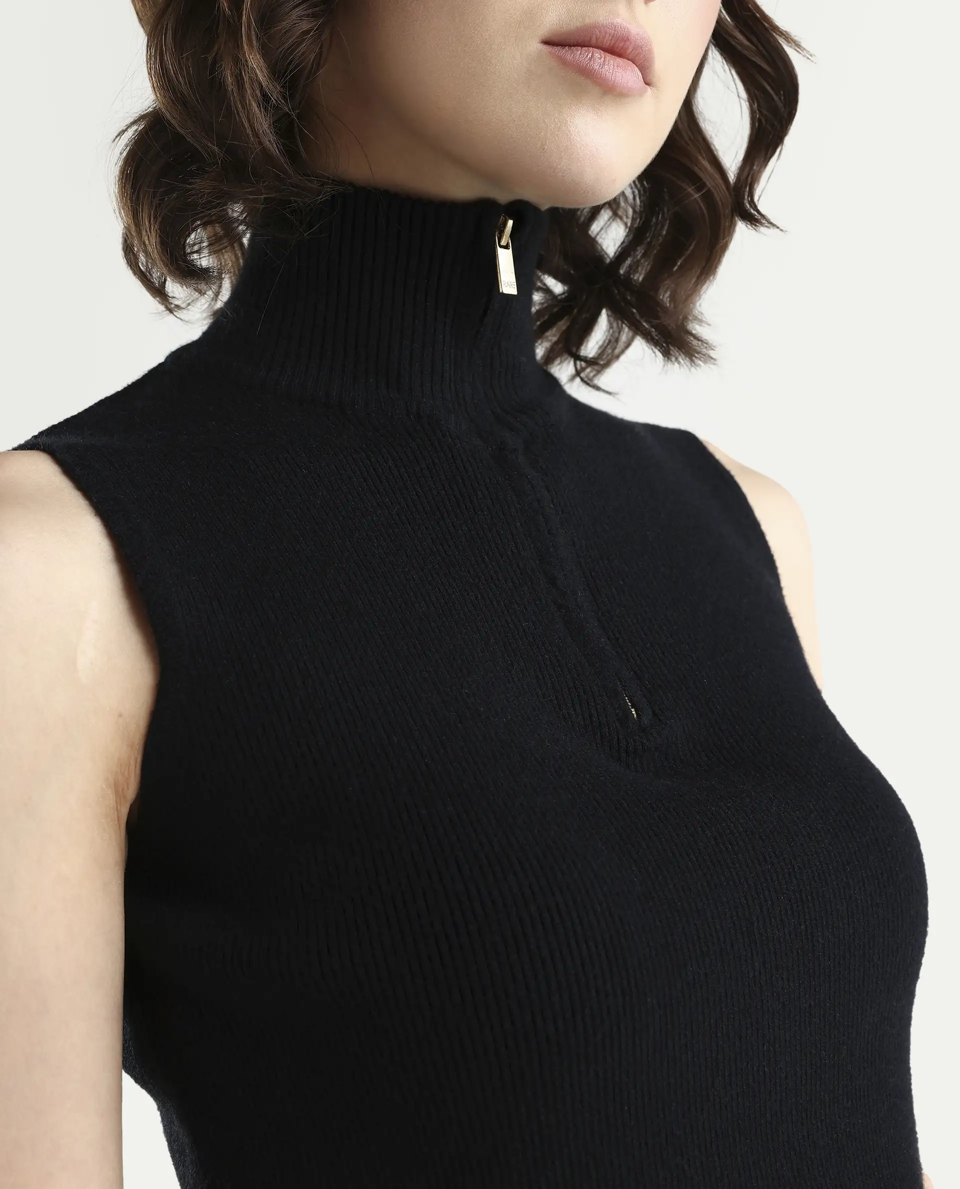 Rareism Women's Samo Black Viscose Blend Sleeveless High Neck Fitted Plain Top - Image 4