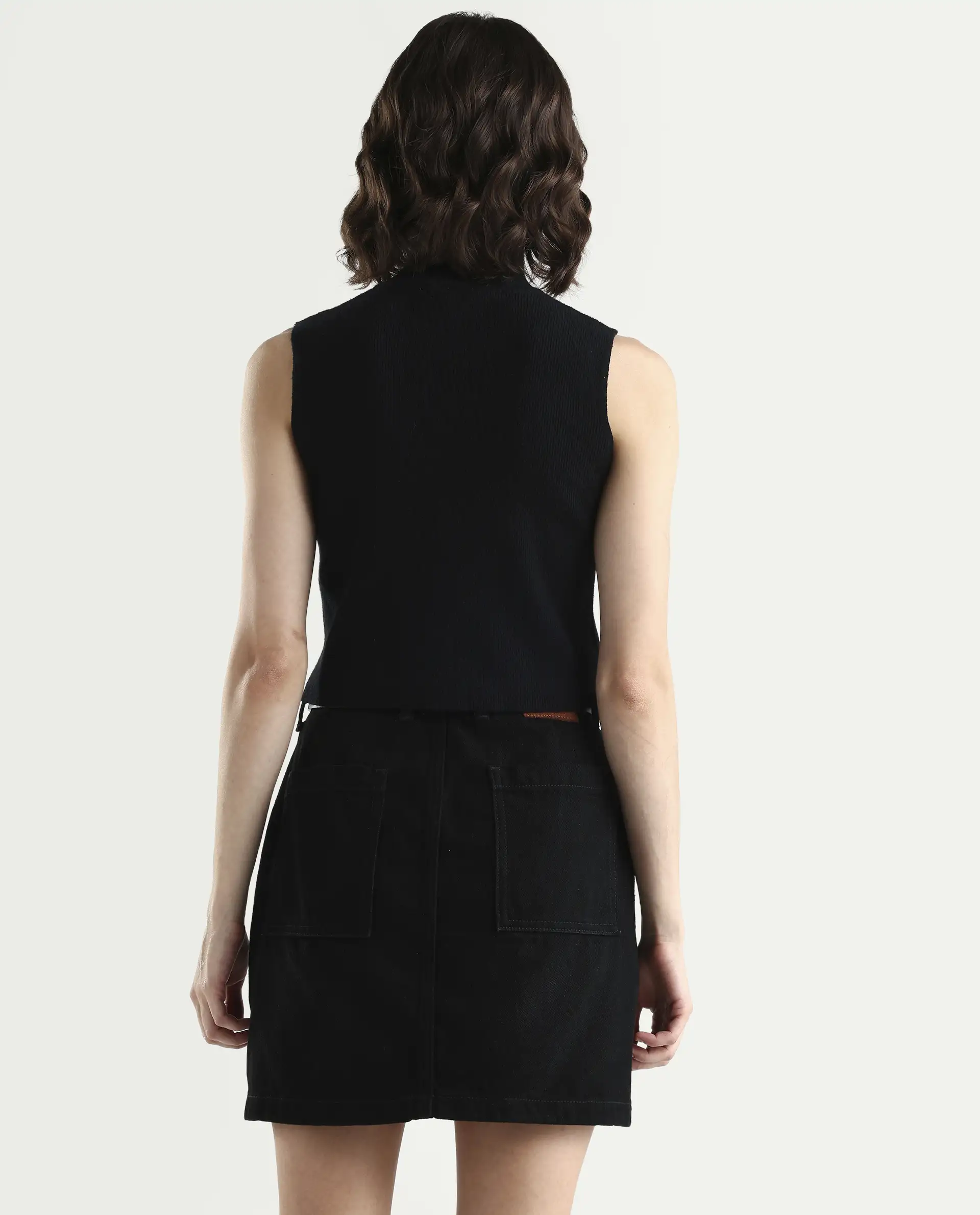 Rareism Women's Samo Black Viscose Blend Sleeveless High Neck Fitted Plain Top - Image 7