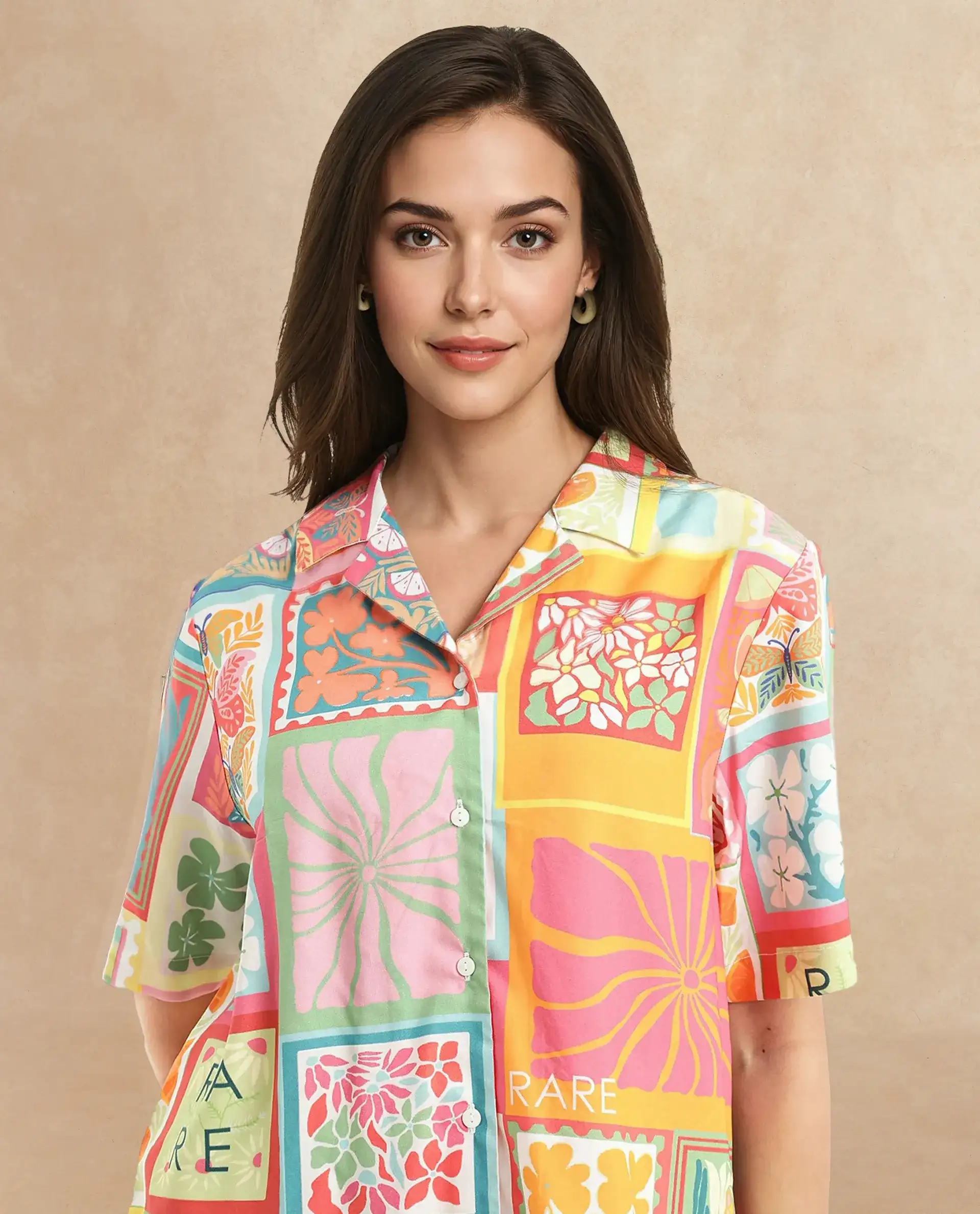Rareism Women's Sampige Multi Viscose Spread Collar Abstract Print Relaxed Fit Top - Image 2