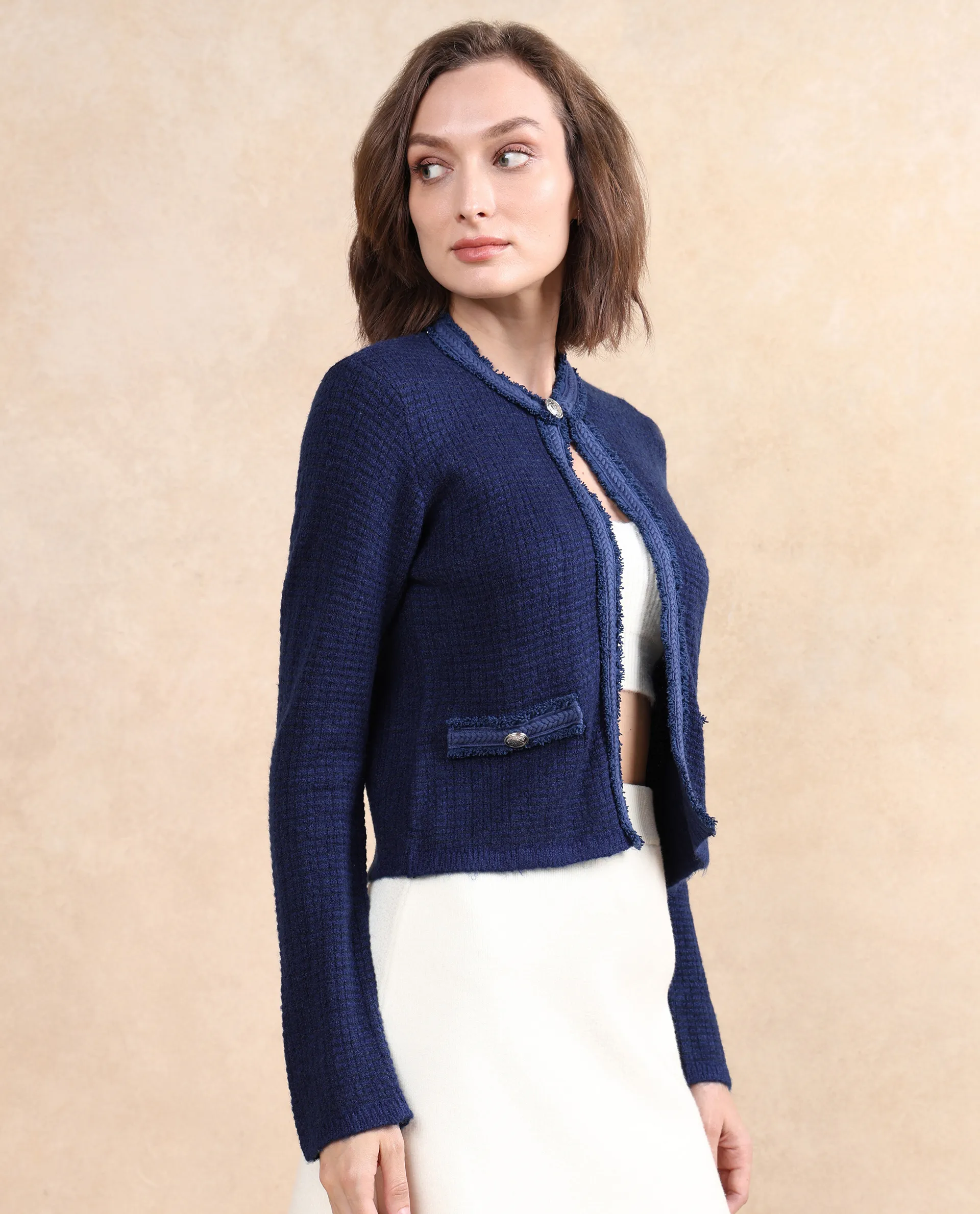 Rareism Women's Samsum Navy Crew Neck Plain Regular Fit Shrug - Image 5