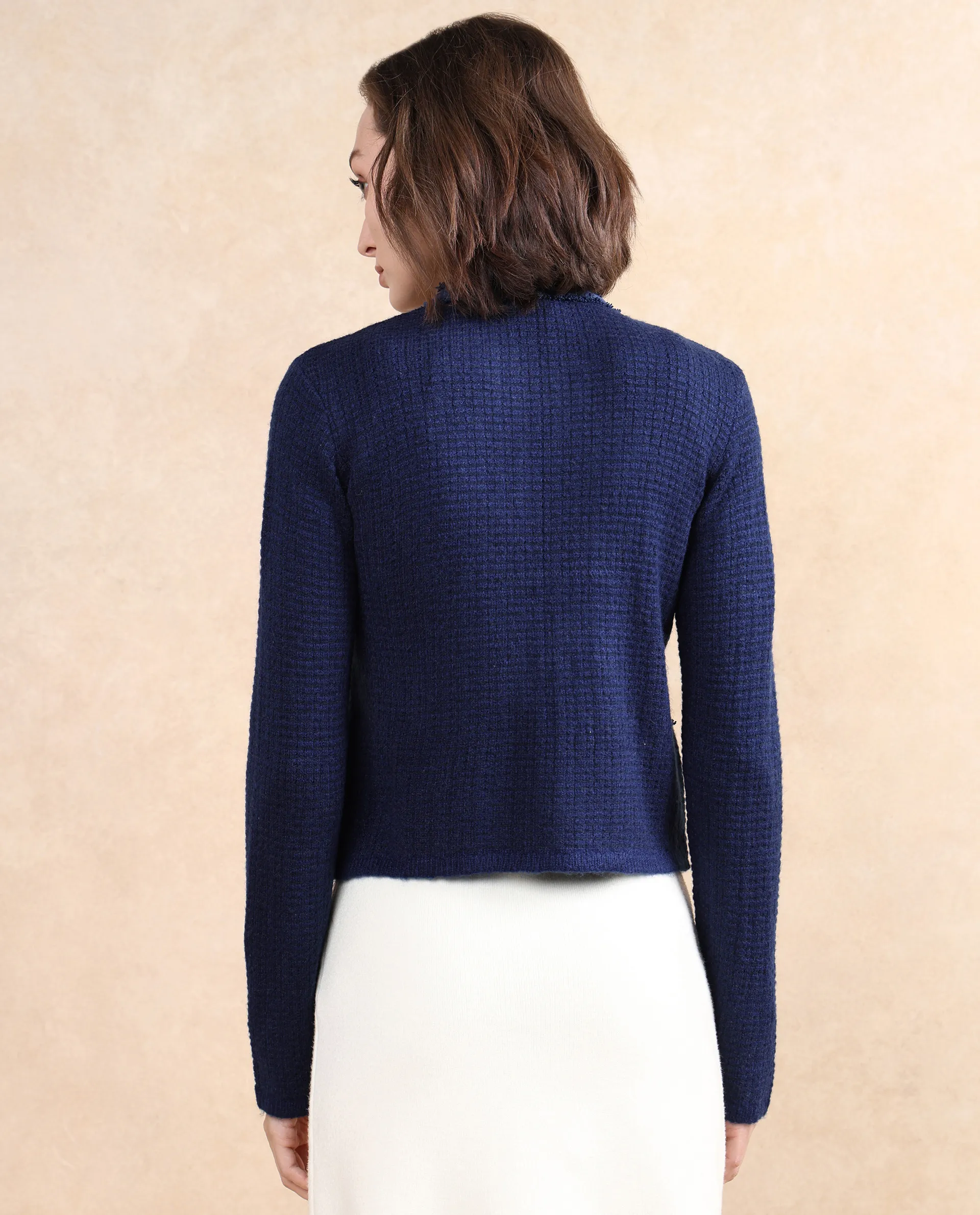 Rareism Women's Samsum Navy Crew Neck Plain Regular Fit Shrug - Image 6