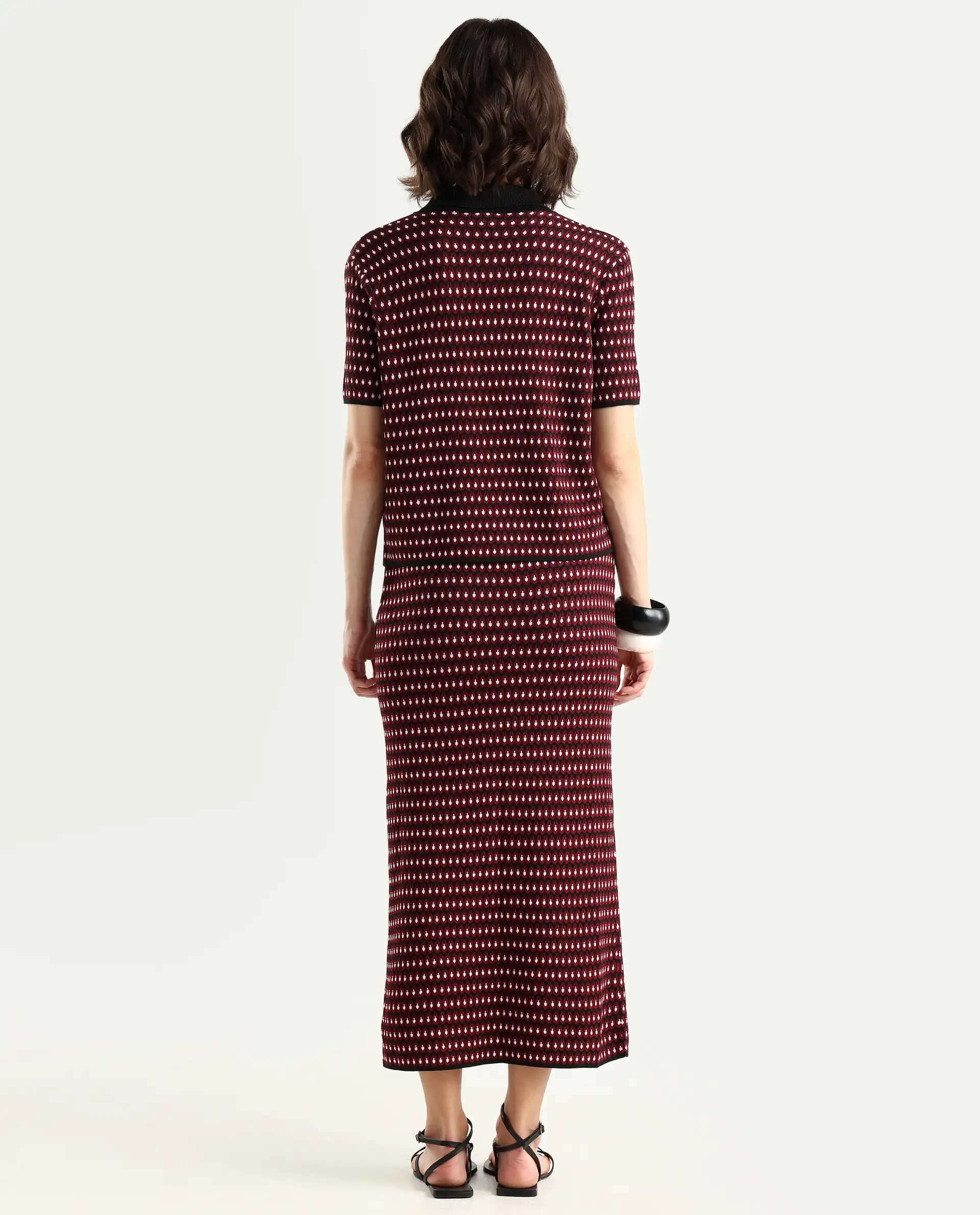 Rareism Women's Sanayi B Maroon Viscose Geometric Print Midi Relaxed Fit Skirt - Image 7