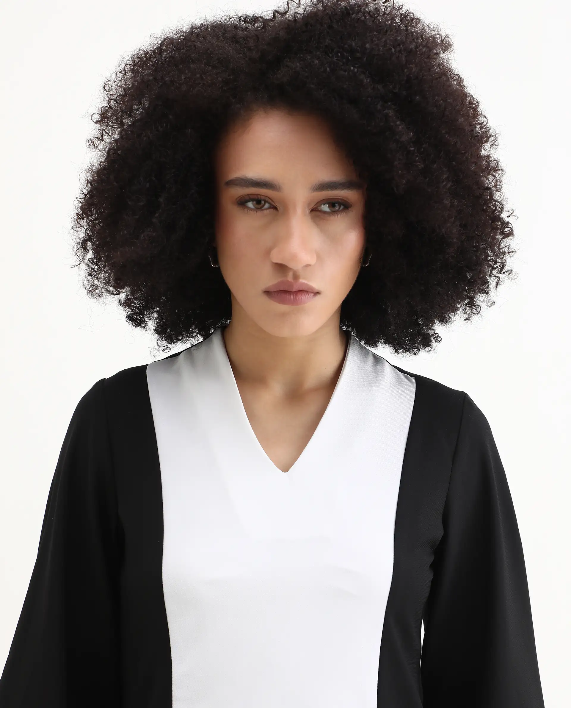 Rareism Women's Sanchiyi Black Twill V-Neck Color Block Regular Fitted Top - Image 7