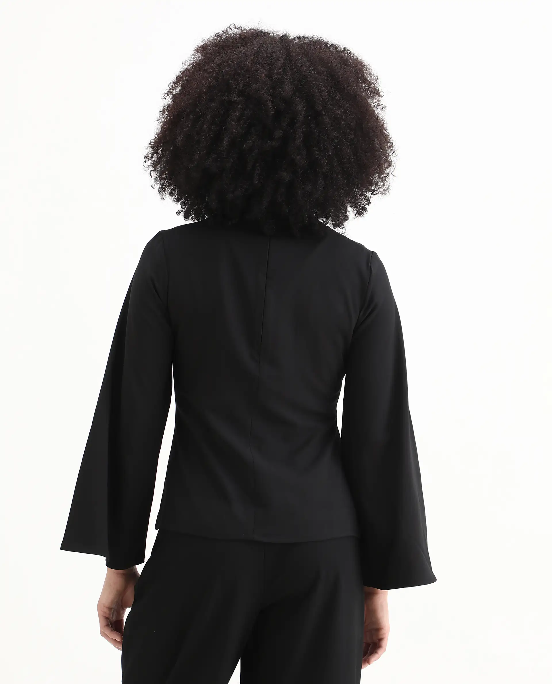 Rareism Women's Sanchiyi Black Twill V-Neck Color Block Regular Fitted Top - Image 8