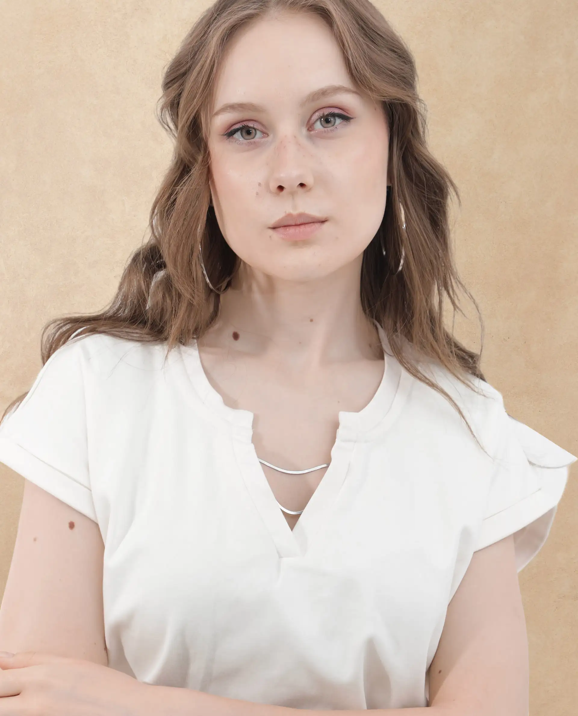 Rareism Women's Sanderson Off White Cotton V-Neck Plain Extended Sleeves Regular Fit Top - Image 2