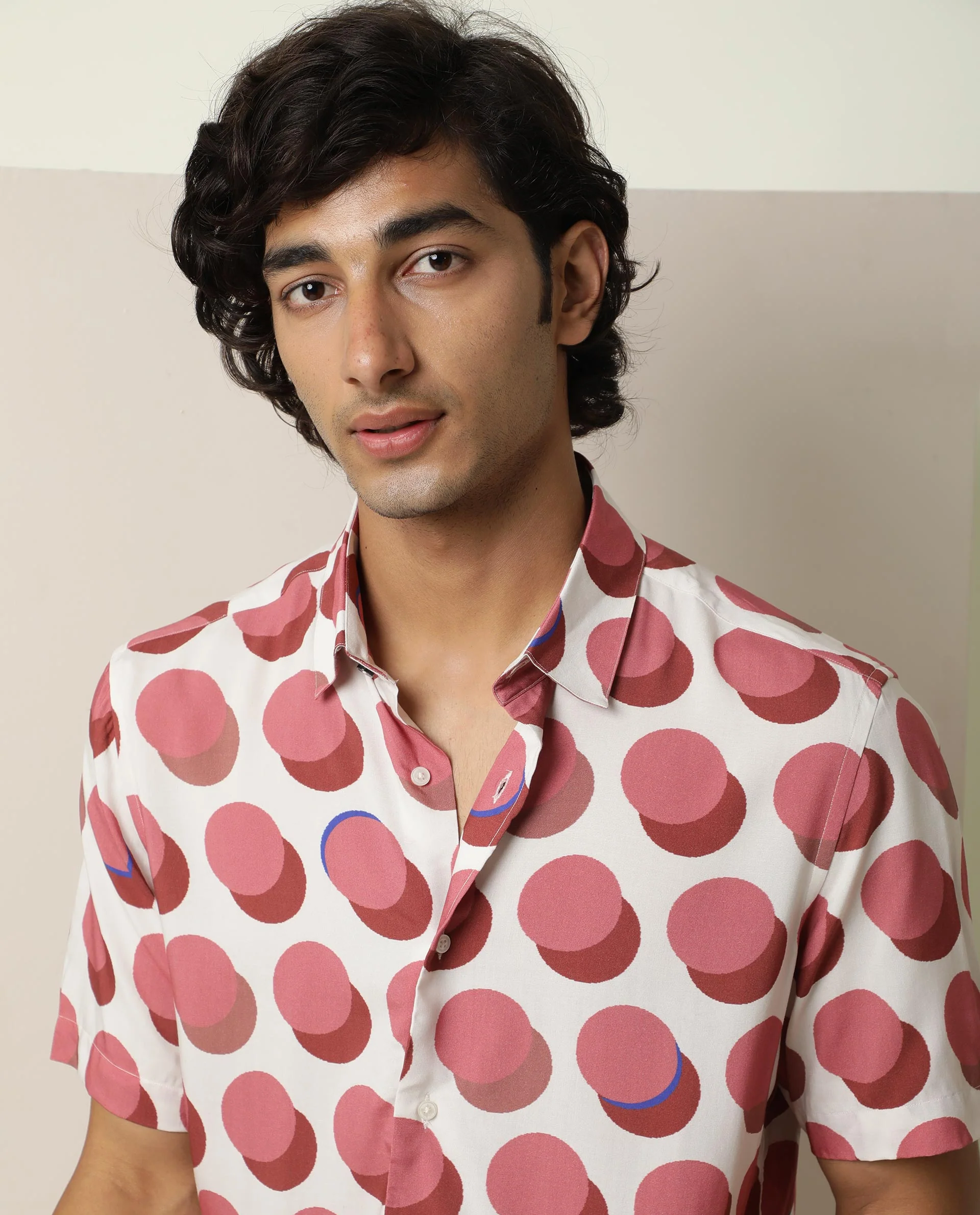 Rare Rabbit Men's Sandet Off White Viscose Polka Print Regular Fit Half Sleeve Collared Shirt - Image 4