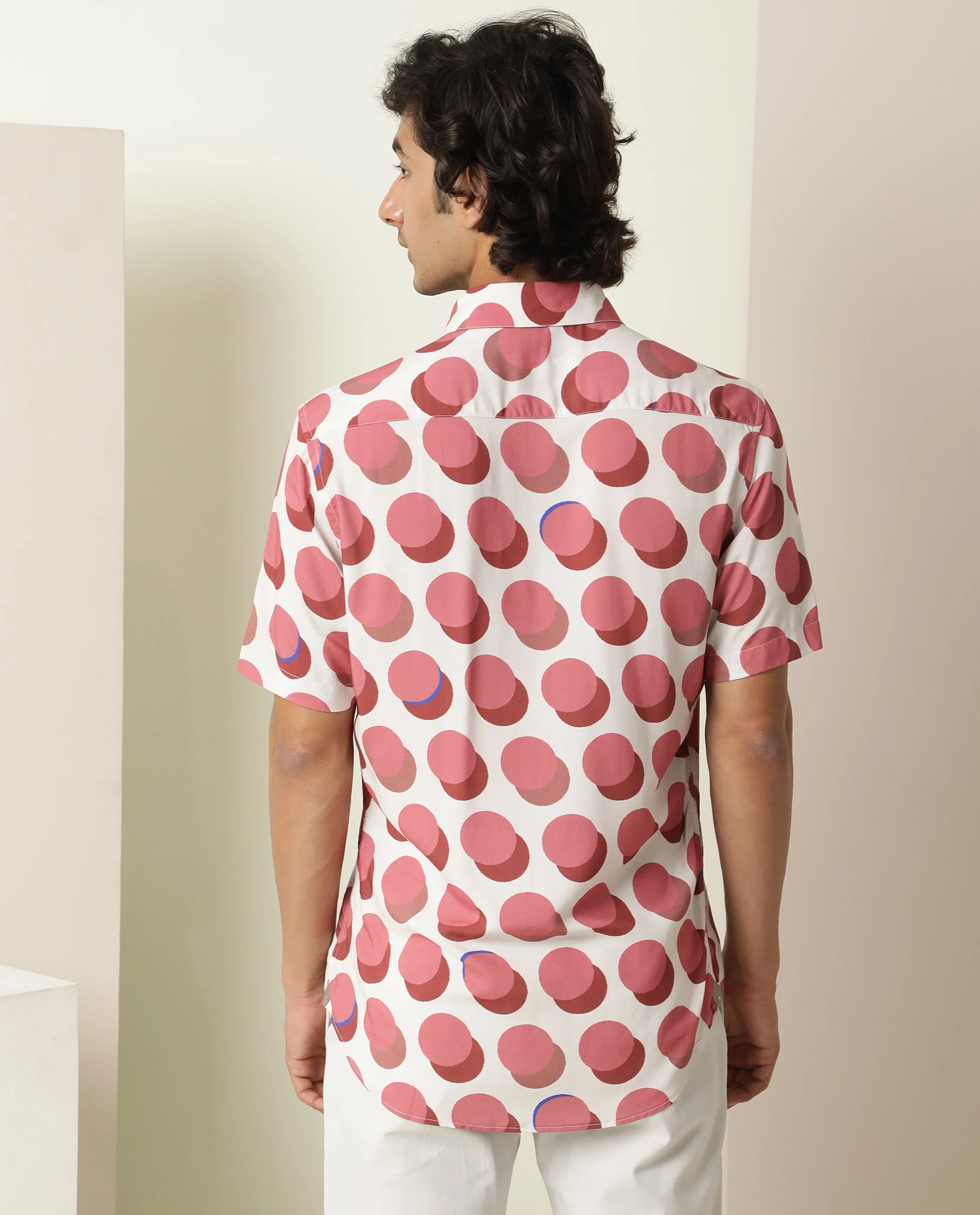 Rare Rabbit Men's Sandet Off White Viscose Polka Print Regular Fit Half Sleeve Collared Shirt - Image 8
