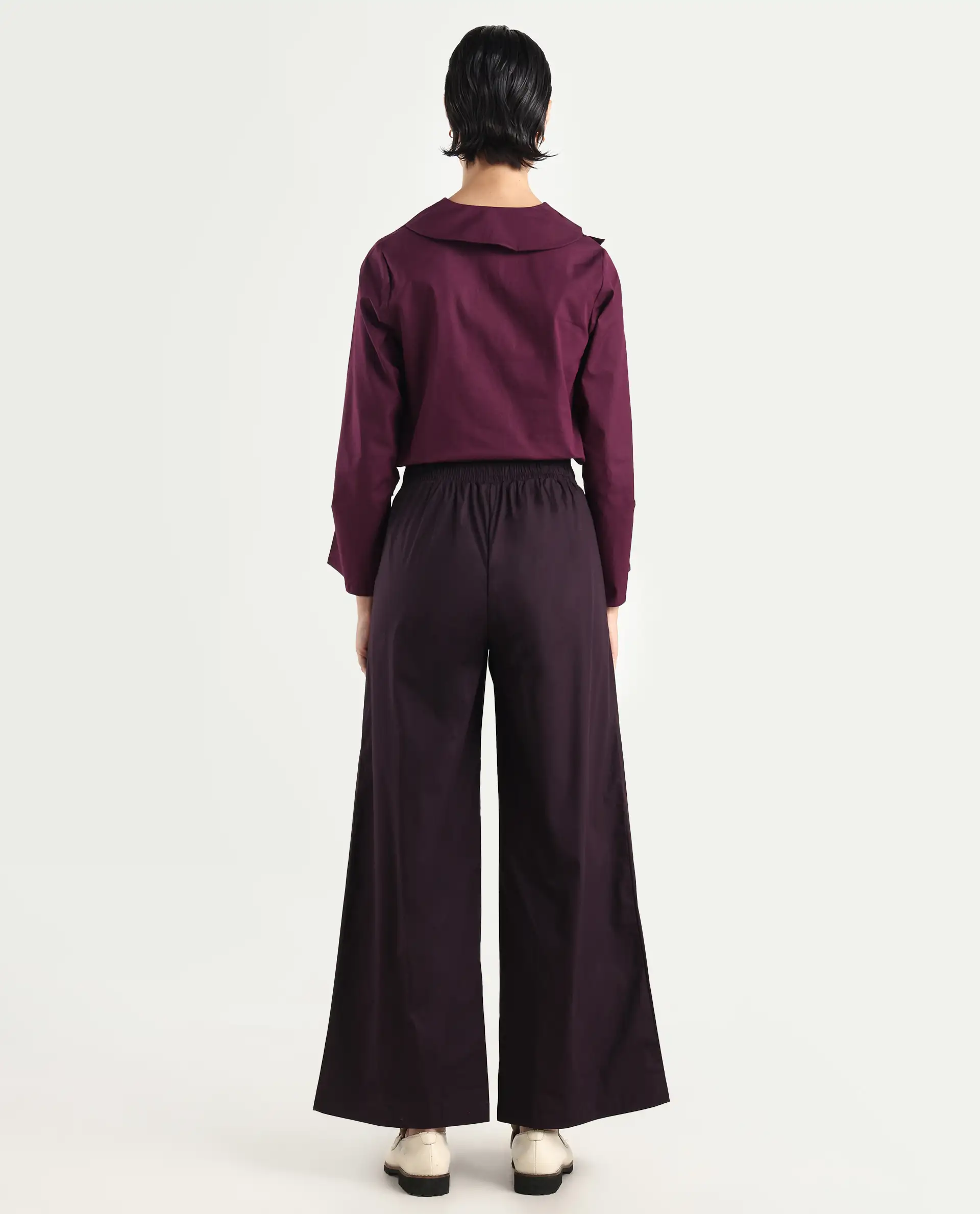 Rareism Women's Sanremo Maroon Cotton Plain Ankle Length Wide Leg Trouser - Image 7