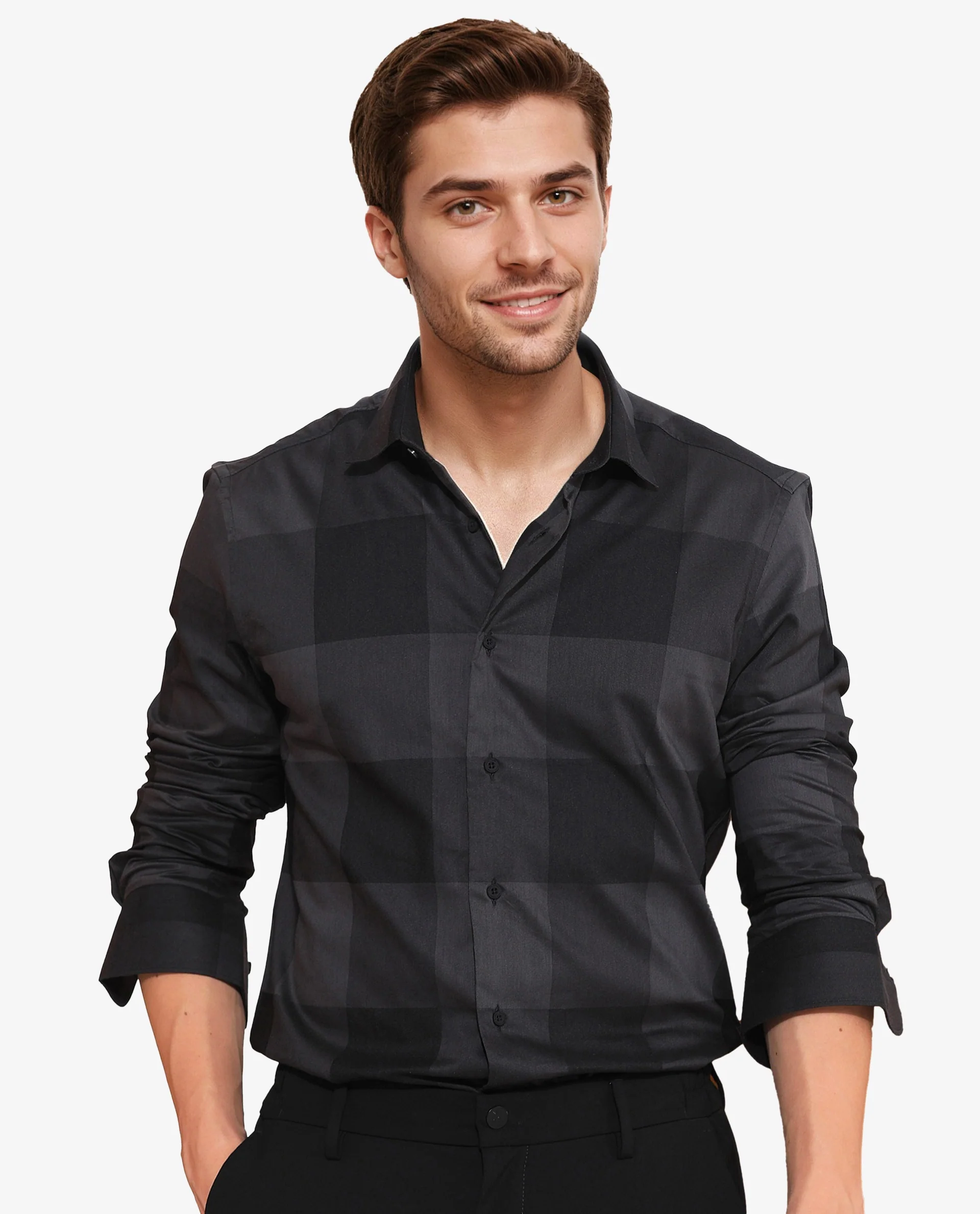 Rare Rabbit Men's Santhe Black Cotton Checked Print Regular Fit Full Sleeve Collared Shirt - Image 2